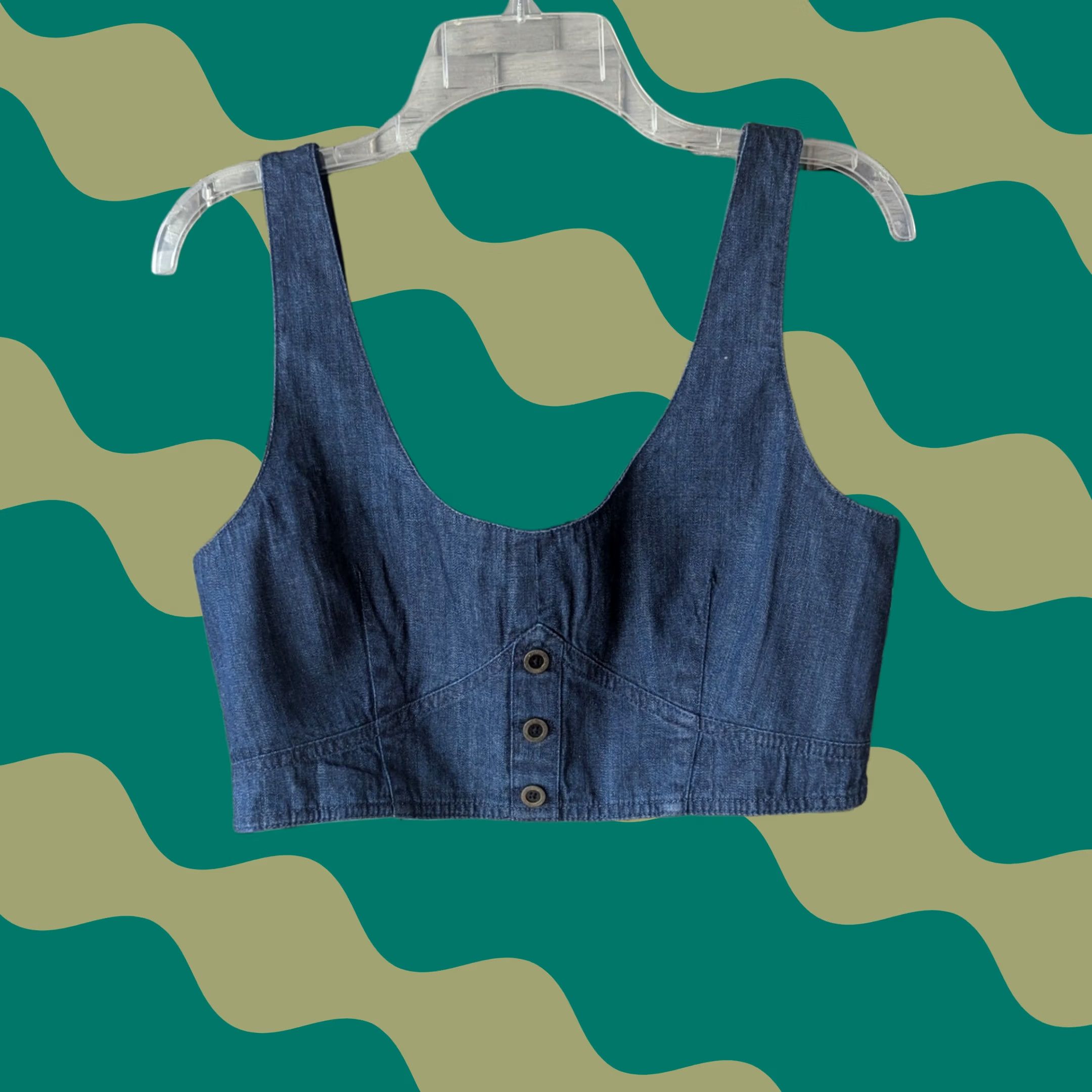 Banana Republic Banana Republic Denim Crop Top Indigo Blue Button Front Back Zip Womens Sz 10 Size L / US 10 / IT 46 - 1 Thumbnail