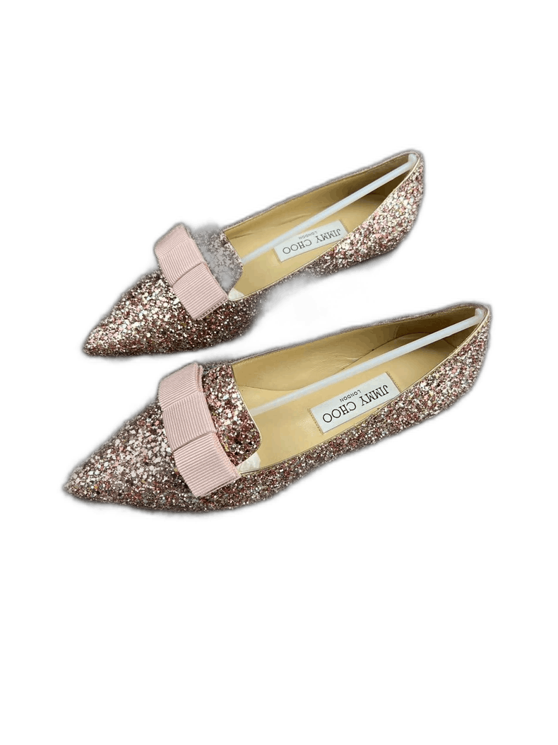 Jimmy Choo glitter flat shoes with pink ribbon Size US 6.5 / EU 39-40 - 1 Thumbnail