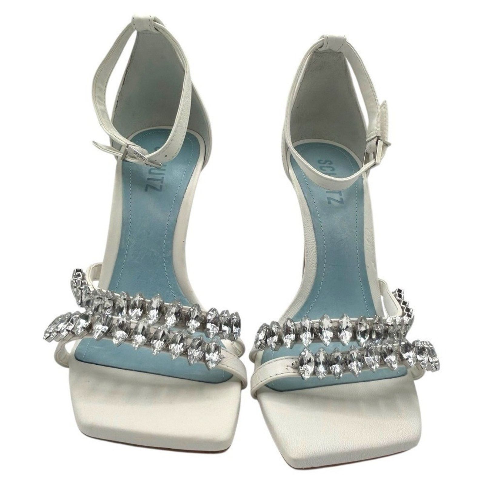 SCHUTZ SCHUTZ White Rhinestone Stiletto Heels Square Toe Size 8B Size US 8 / IT 38 - 6 Thumbnail