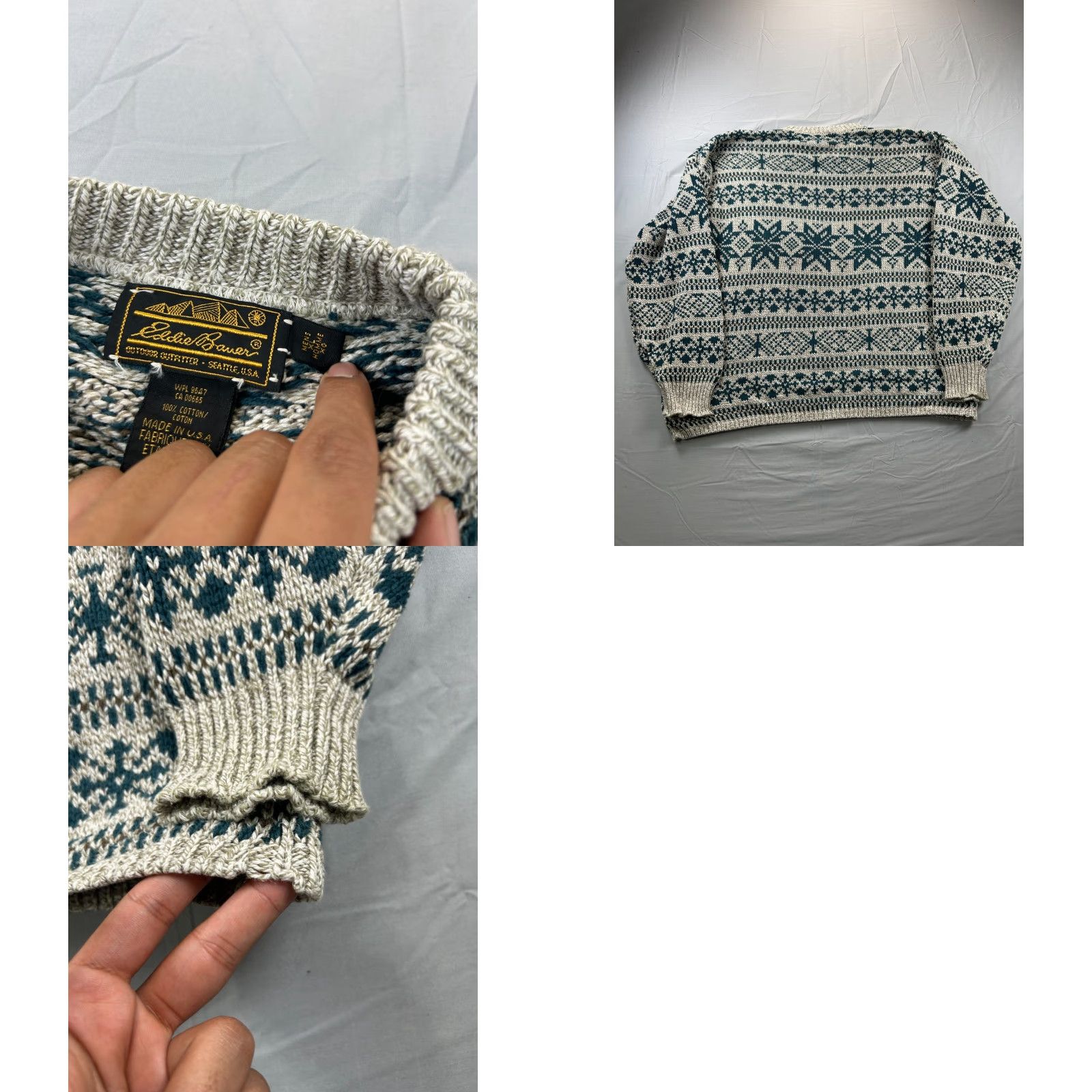 Eddie Bauer VINTAGE Eddie Bauer Mens XL Fair Isle Knit Sweater Gray USA Crew Neck Long Sleeve Pullover Winter Cotton Wool Size US XL / EU 56 / 4 - 8 Thumbnail