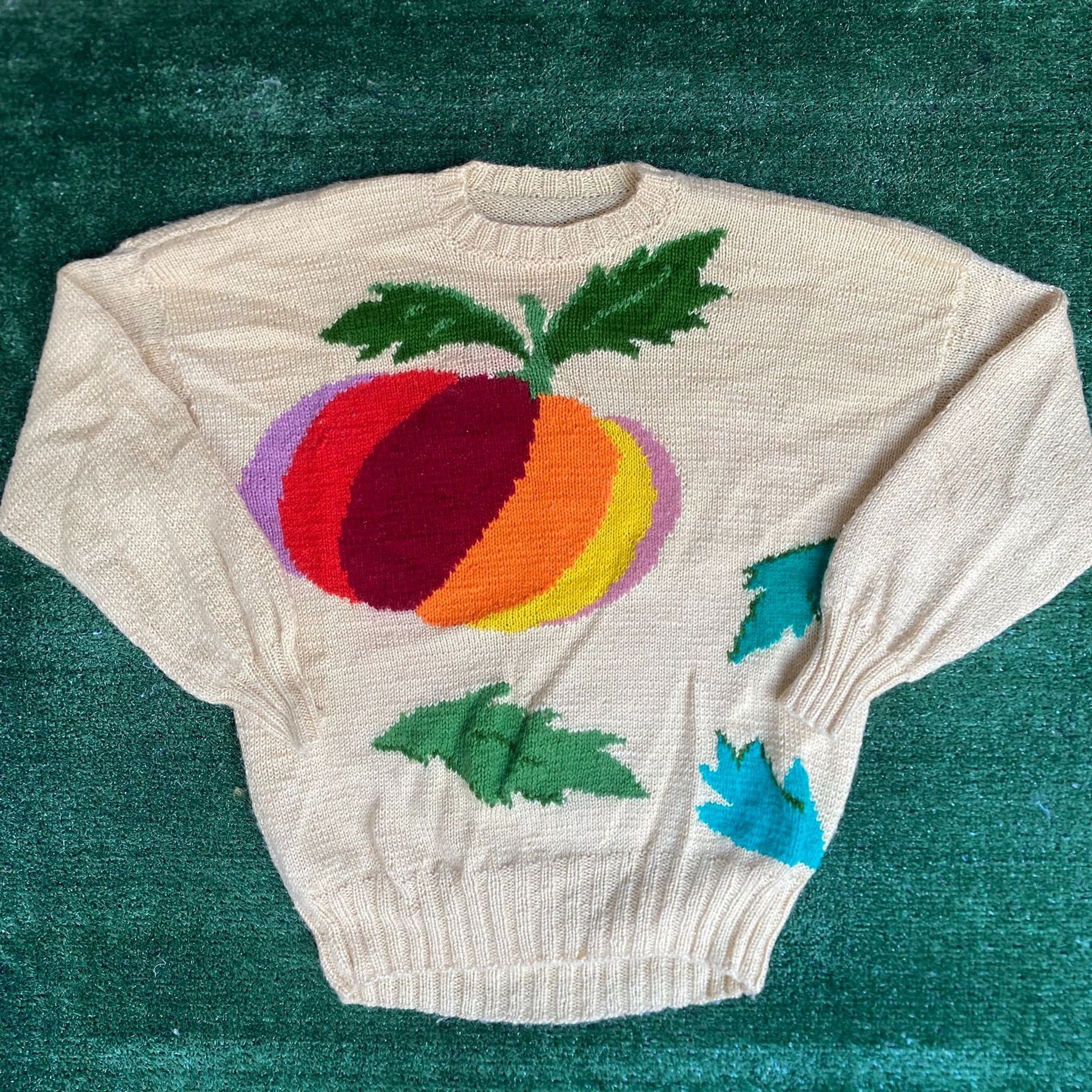 image of Made In USA x Vintage 80's Pumpkin Fruit Sweater Plants Art Knit Crewneck in Beige (Size Medium)