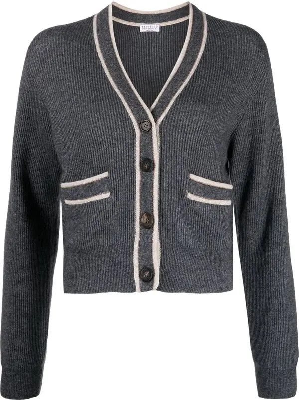 Brunello Cucinelli o1y0725 Cardigan in Lead/White Size XXL / US 16-18 / IT 52-54 - 1 Thumbnail