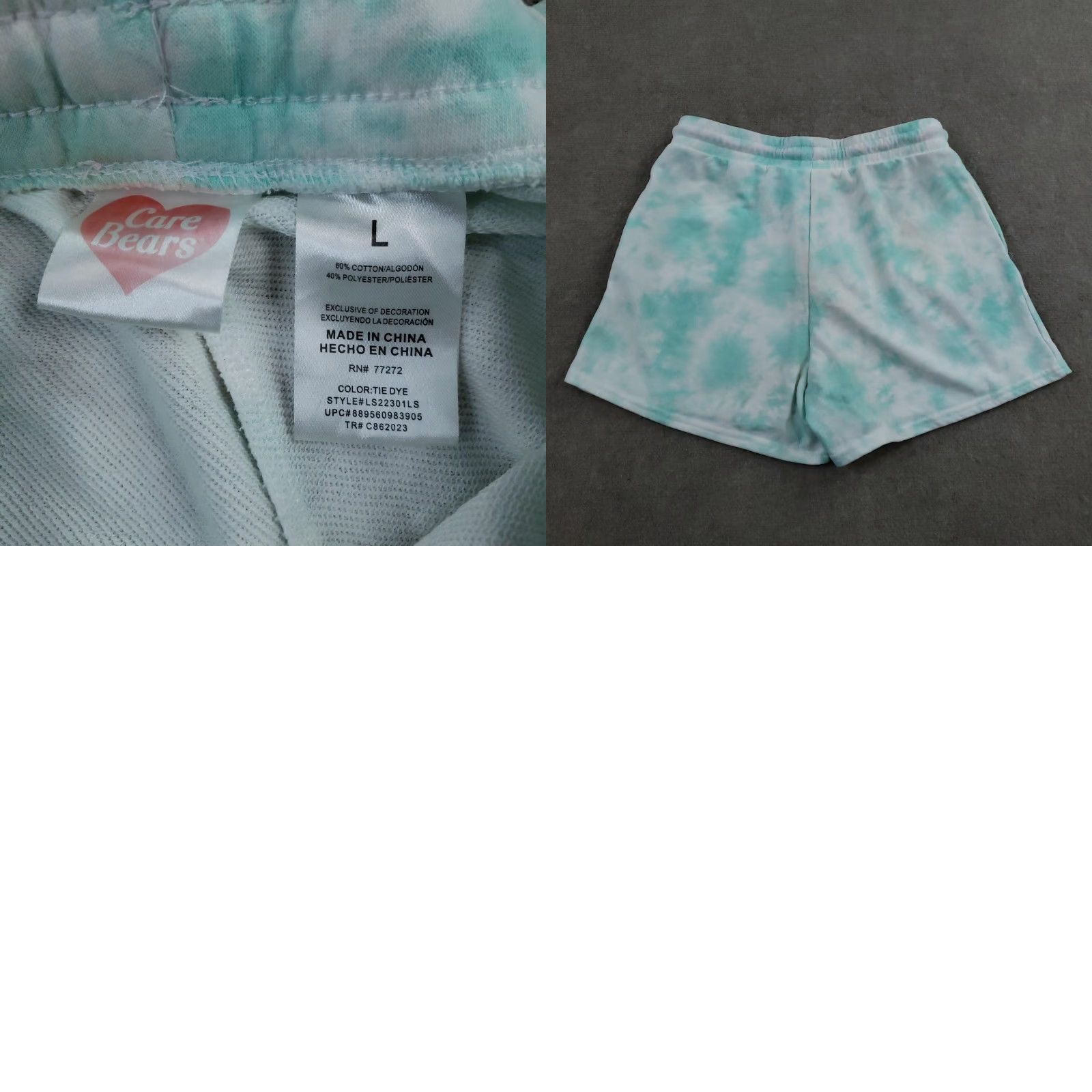 Vintage Care Bears Shorts Womens Large Green Tie Dye French Terry Lounge Rainbow Cartoon Size 36" / US 14 / IT 50 - 9 Thumbnail