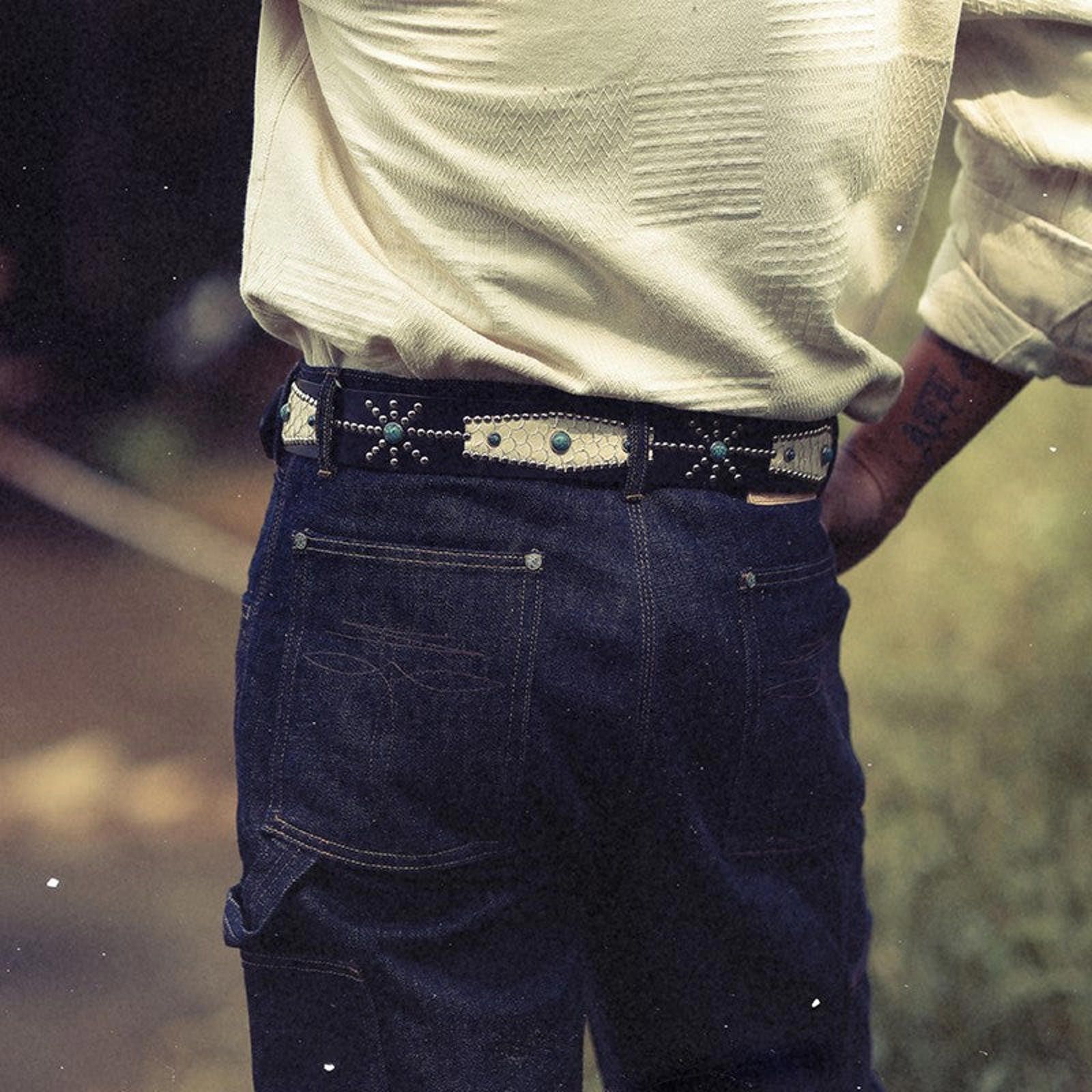 Japanese Brand Handmade Veg-Tan Belt – Western Style, Braided & Rivets Size ONE SIZE - 5 Thumbnail