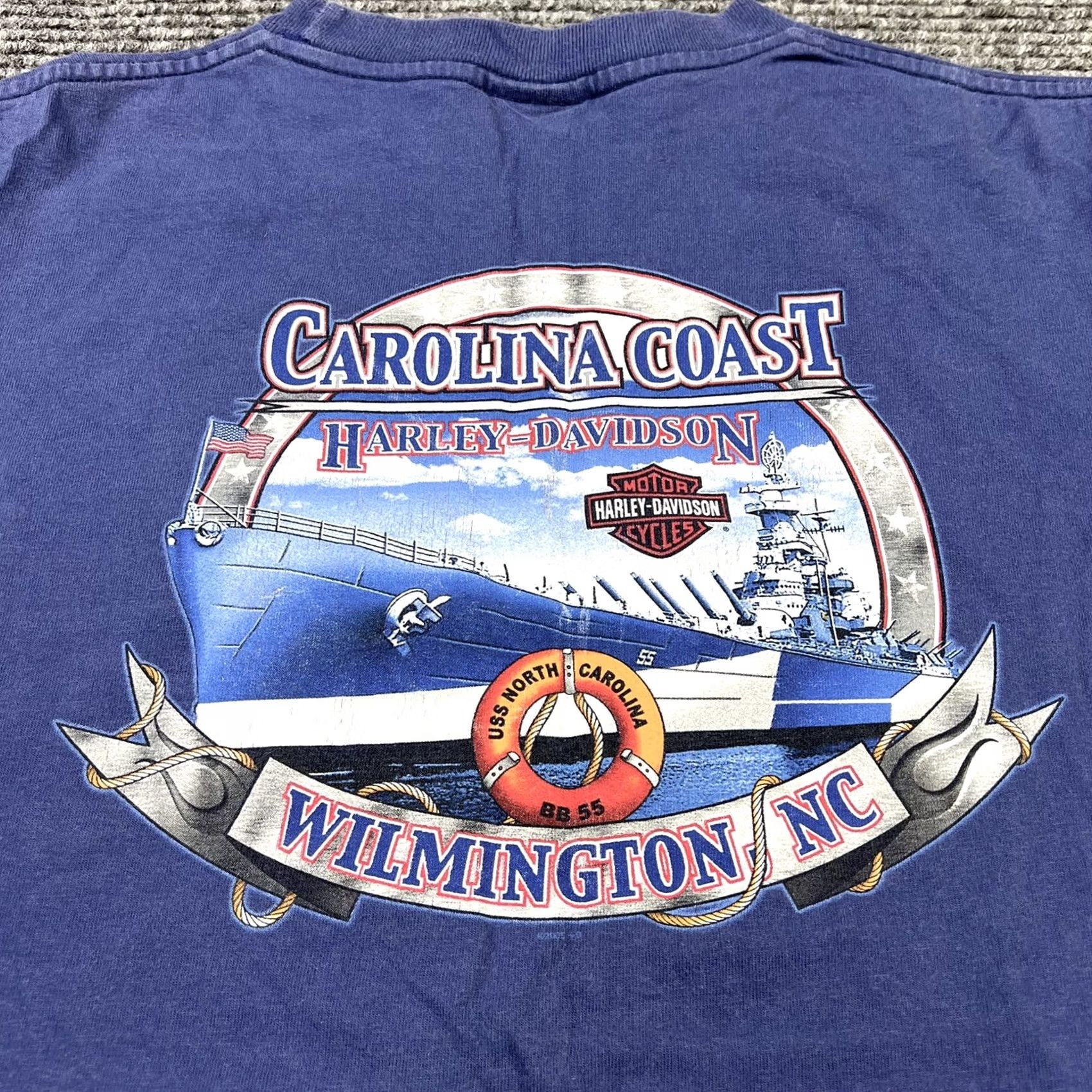 Harley Davidson VINTAGE Harley-Davidson Wilmington NC Graphic T-Shirt Mens M Blue 100% Cotton Logo Pocket Double-Sided Size US M / EU 48-50 / 2 - 7 Thumbnail