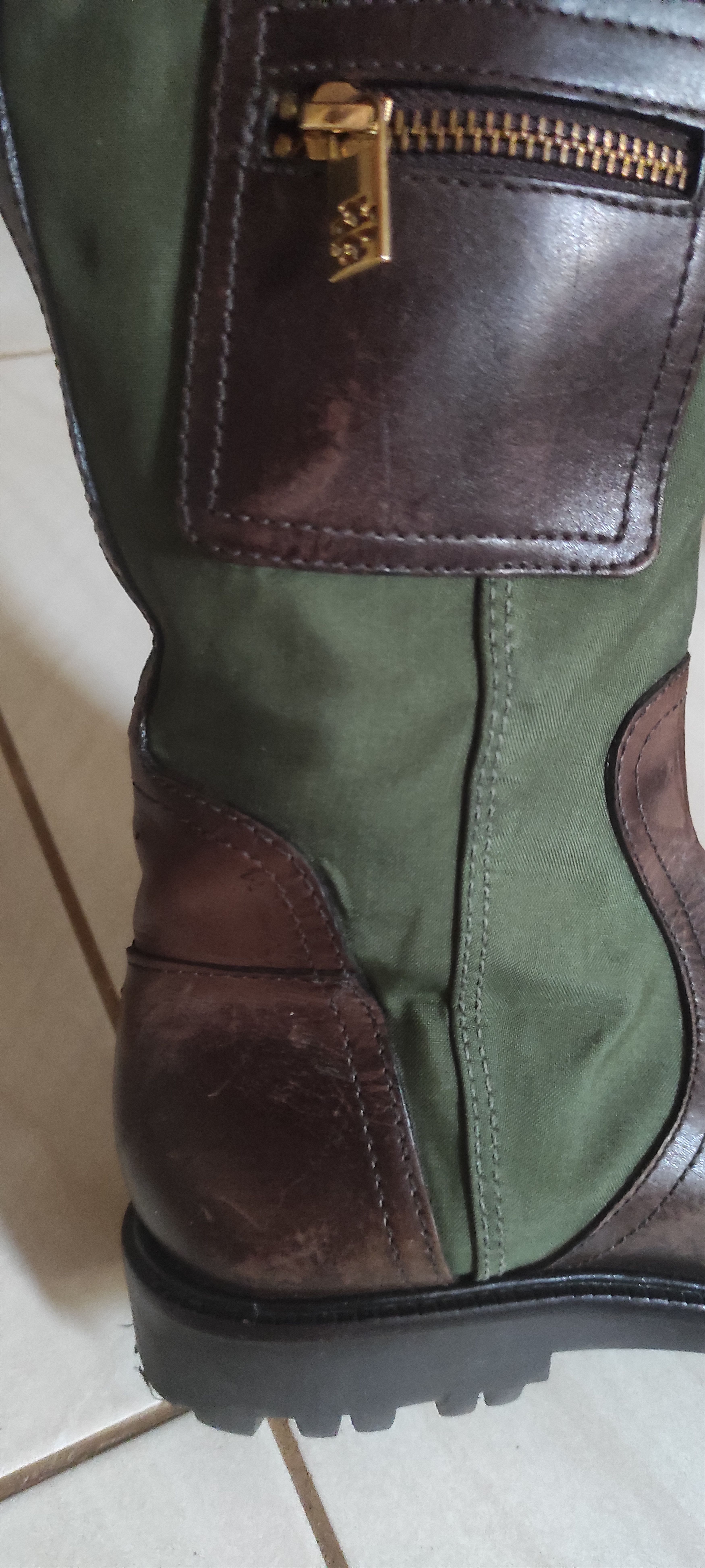 Tory Burch Tory Burch Military Green & Brown Leather Riding Boots. Size US 7.5 / IT 37.5 - 15 Thumbnail