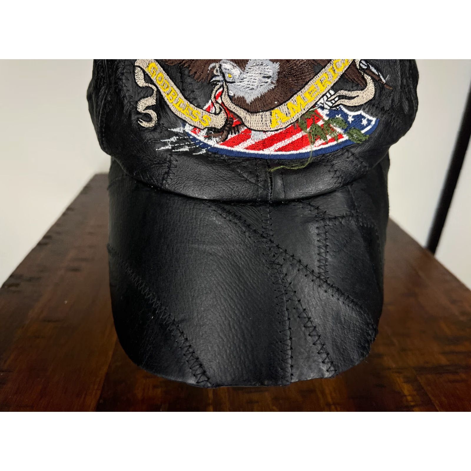 Vintage VINTAGE God Bless America Hat Cap Strap Back Adult One Size Black Leather 70s USA 80s 90s Classic Baseball Cap Mens Size ONE SIZE - 3 Thumbnail