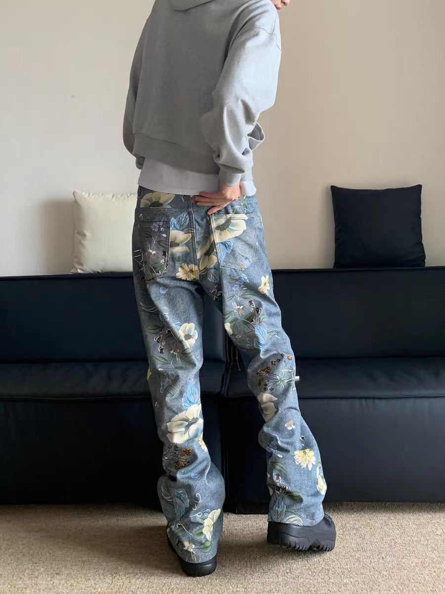 Japanese Brand × Jean Straight leg printed floral baggy jeans Size US 30 / EU 46 - 3 Thumbnail