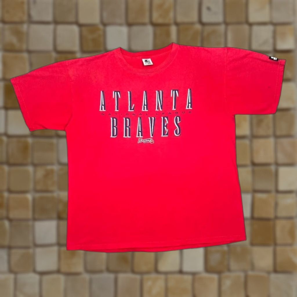 Starter VINTAGE Starter MLB Atlanta Braves T-Shirt Graphic Spellout Red XL Mens Size US XL / EU 56 / 4 - 1 Thumbnail
