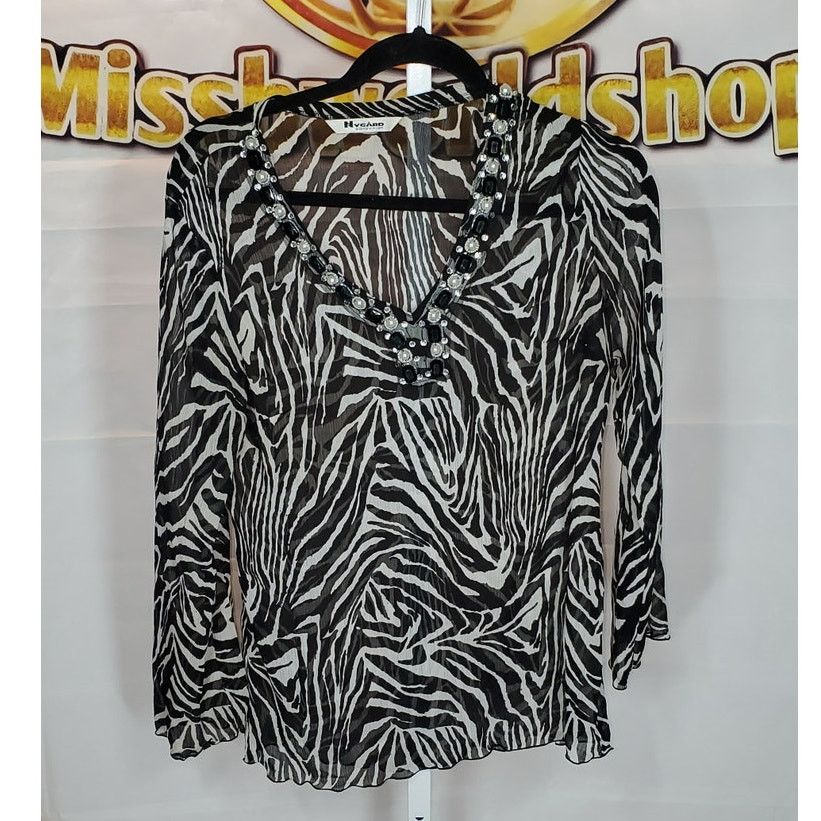 Other Nygard Collection Zebra Print Sheer Jewel Neckline Blouse M Size M / US 6-8 / IT 42-44 - 1 Thumbnail