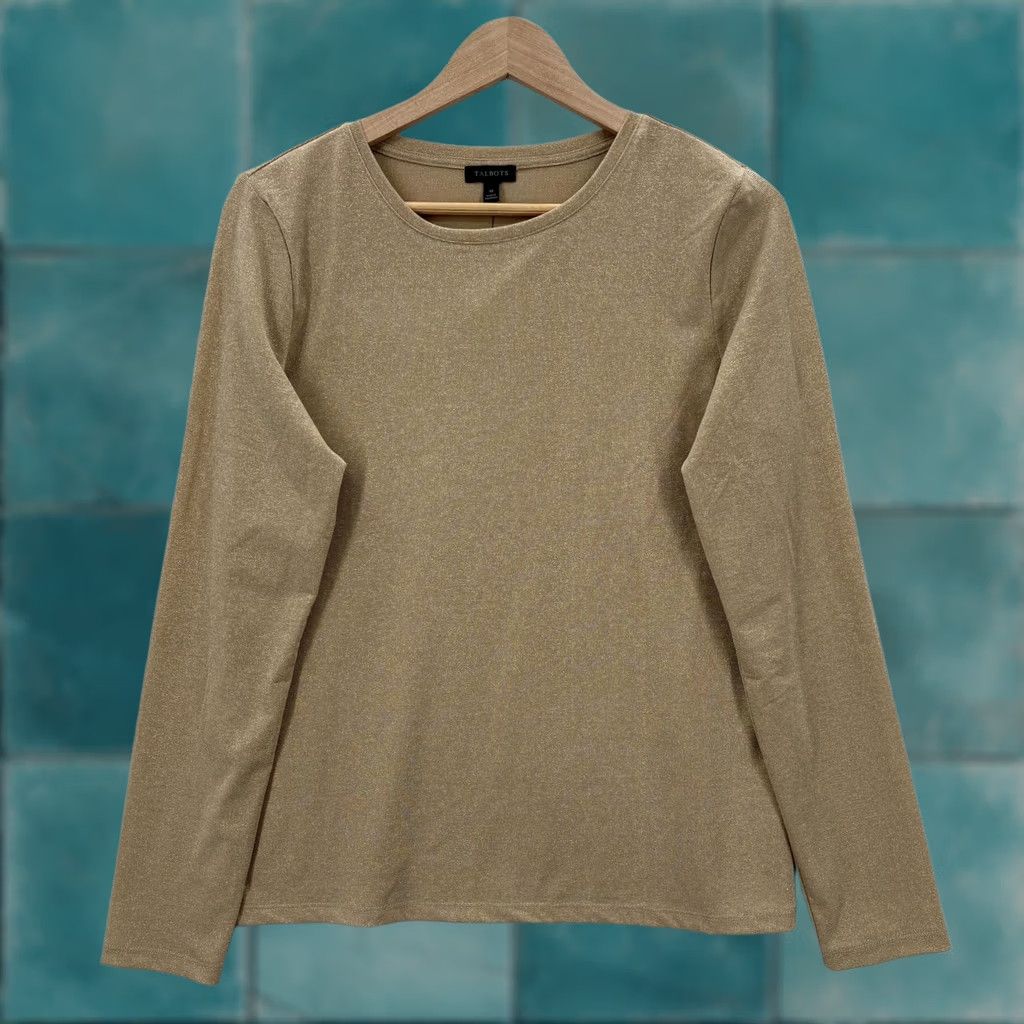 Talbots Talbots Gold Metallic Knit Shirt Womens Medium Long Sleeve Casual Crew Neck Sparkle Top Size M / US 6-8 / IT 42-44 - 1 Thumbnail