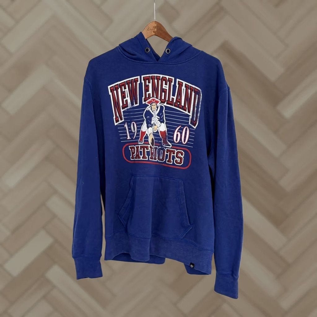 J Brand 47' Patriots Pullover Hoodie Sweatshirt 2XL Men Blue Cotton Logo Graphic Print Football Fall Hooded Pullover Reg Large Size US XXL / EU 58 / 5 - 1 Thumbnail