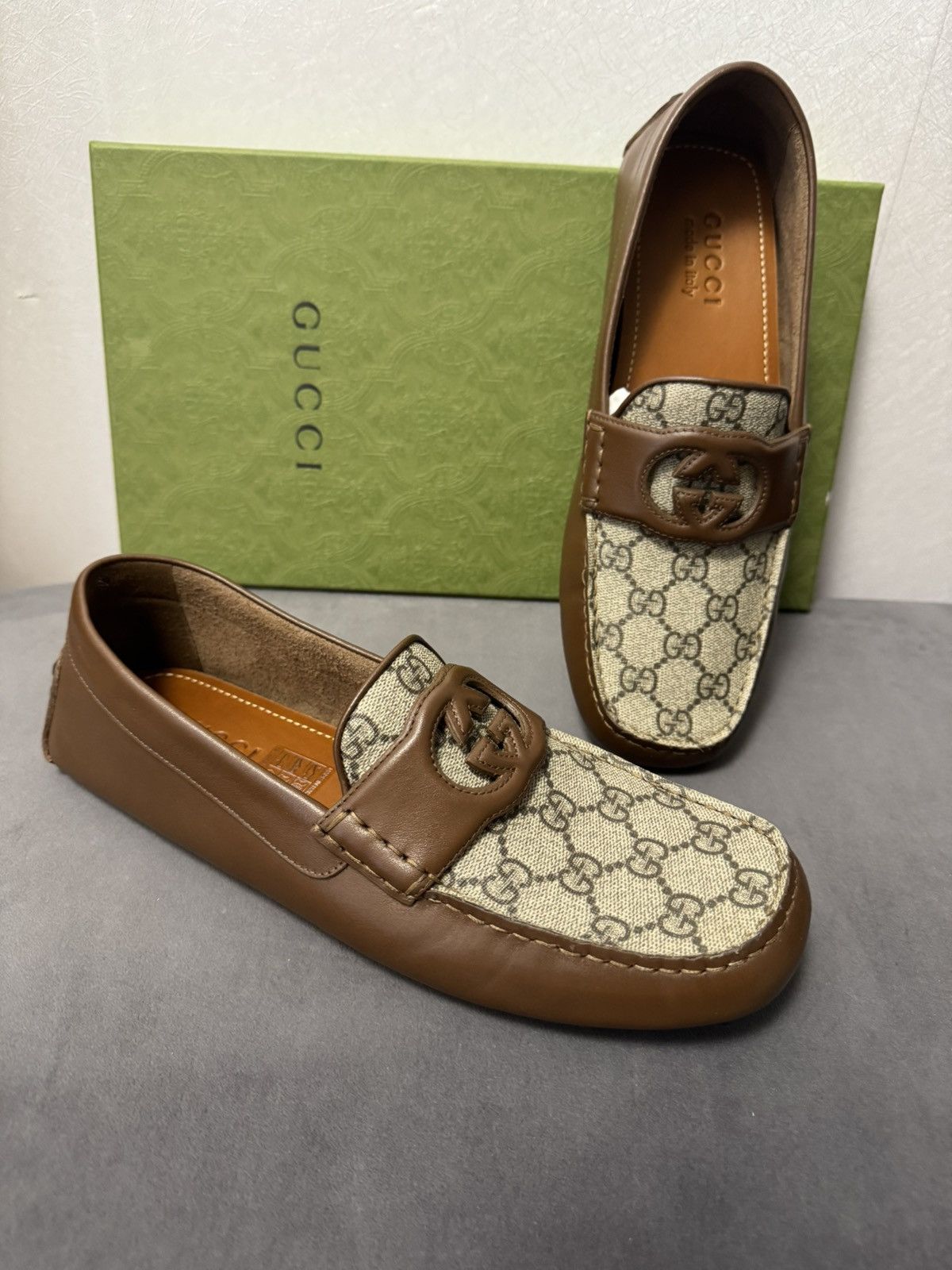 Gucci New Gucci GG Interlocking Men's Loafer Brown Drivers sz G8 Size US 8.5 / EU 41-42 - 1 Thumbnail
