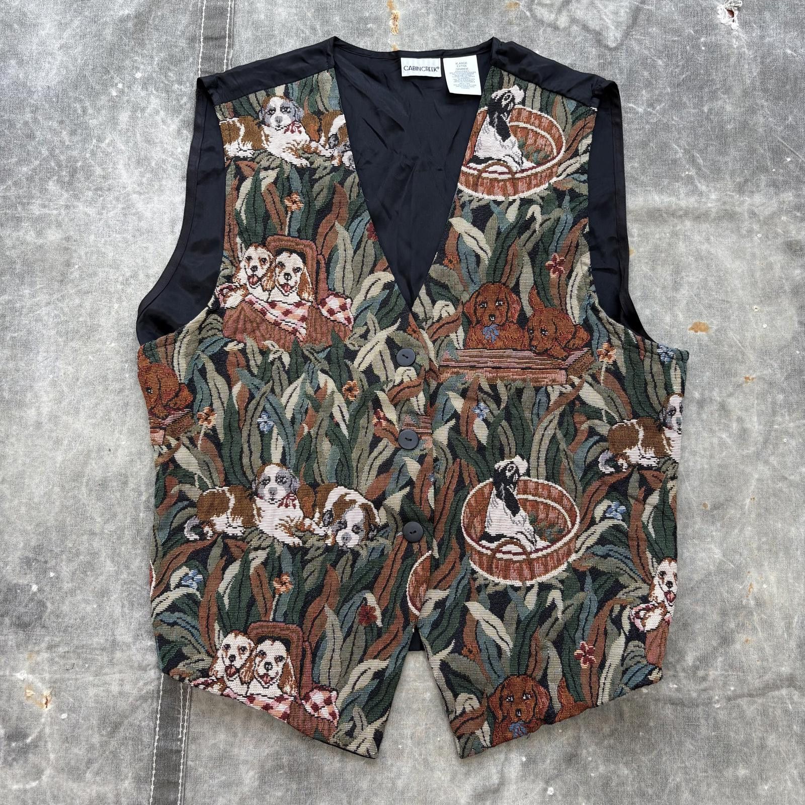 Cabin Creek Vintage 90s Y2K Cute Dogs Tapestry Unique Cottage Indie Vest Size XL / US 12-14 / IT 48-50 - 1 Thumbnail