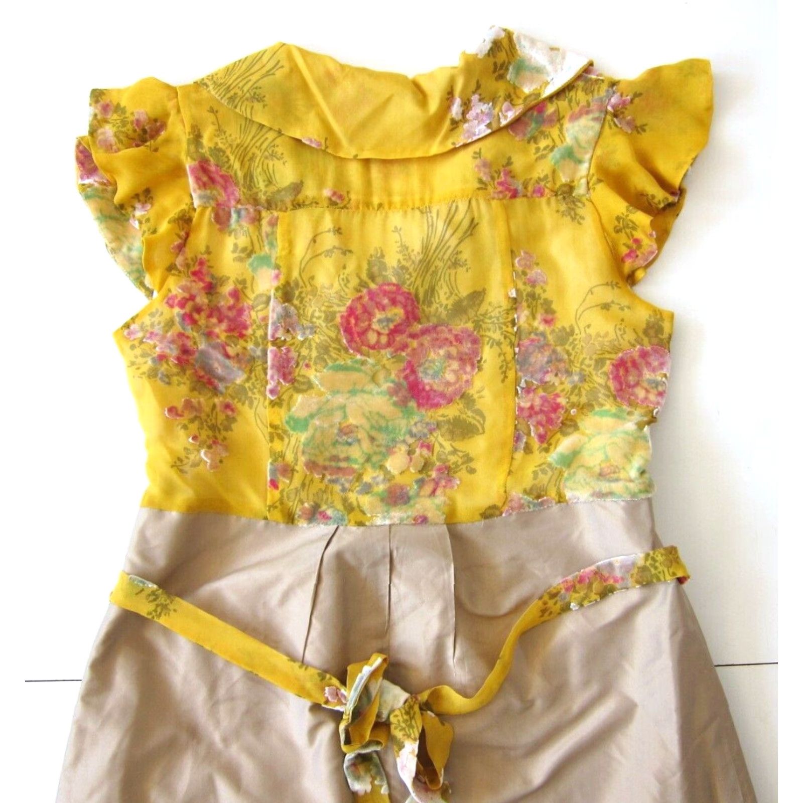 Vintage Black Label San Francisco Yellow Pink Floral Brown Collared Shirt Dress Women 10 Size L / US 10 / IT 46 - 7 Thumbnail