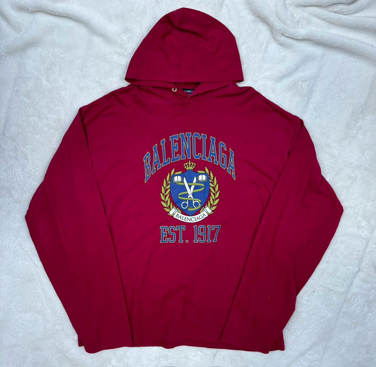 Balenciaga Balenciaga Red College Logo Thin Hoodie Size US L / EU 52-54 / 3 - 1 Thumbnail