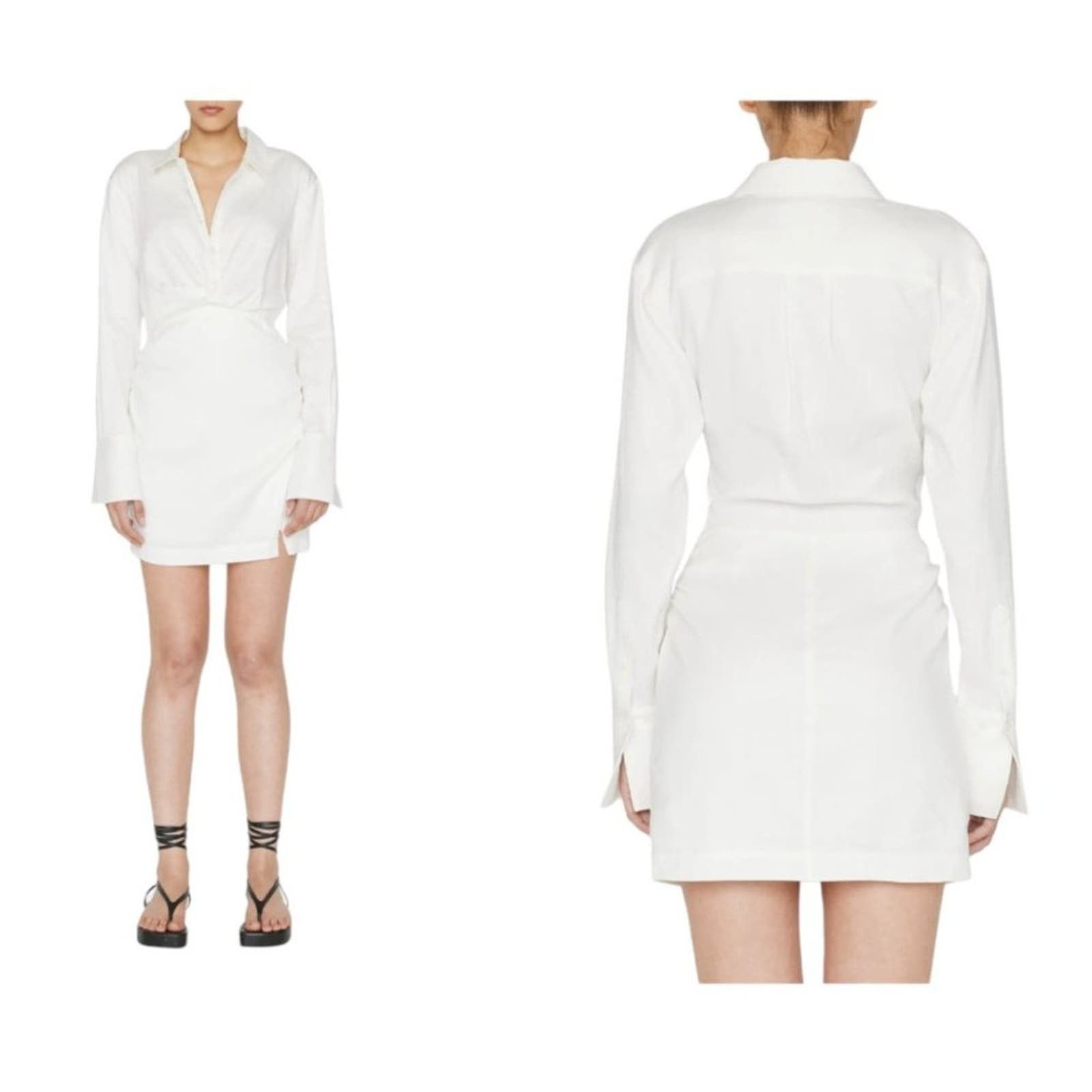 image of Frame Twist Long Sleeve Shirtdress Size Large NWOT $478 Msrp in White, Women's