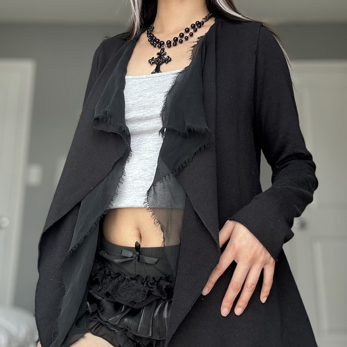 Bailey 44 Gothic Bailey44 Black Distressed Layered Drapey Cardigan Size S / US 4 / IT 40 - 12 Thumbnail