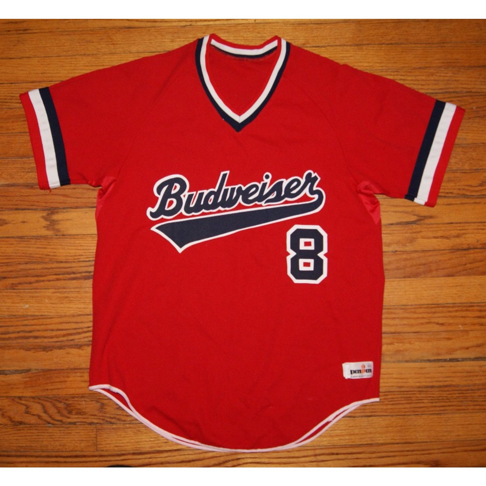 Vintage VTG Budweiser VNeck Jersey Mens L Red Baseball Beer Logo USA Size US L / EU 52-54 / 3 - 2 Thumbnail