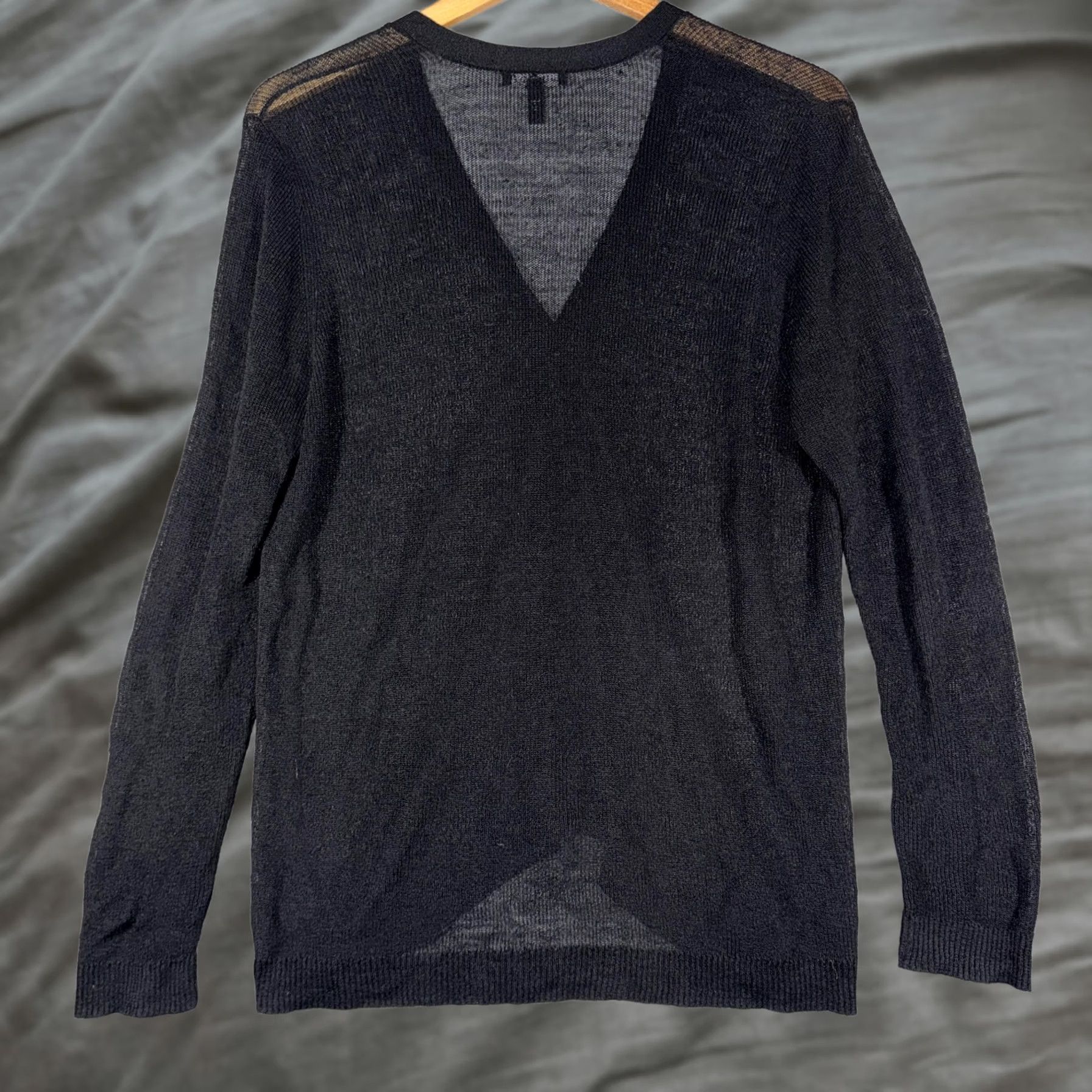 Eileen Fisher Eileen Fisher Cardigan Womens Large Gray Sheer Knit V Neck Button Long Sleeve Lightweight Knit Size L / US 10 / IT 46 - 1 Thumbnail