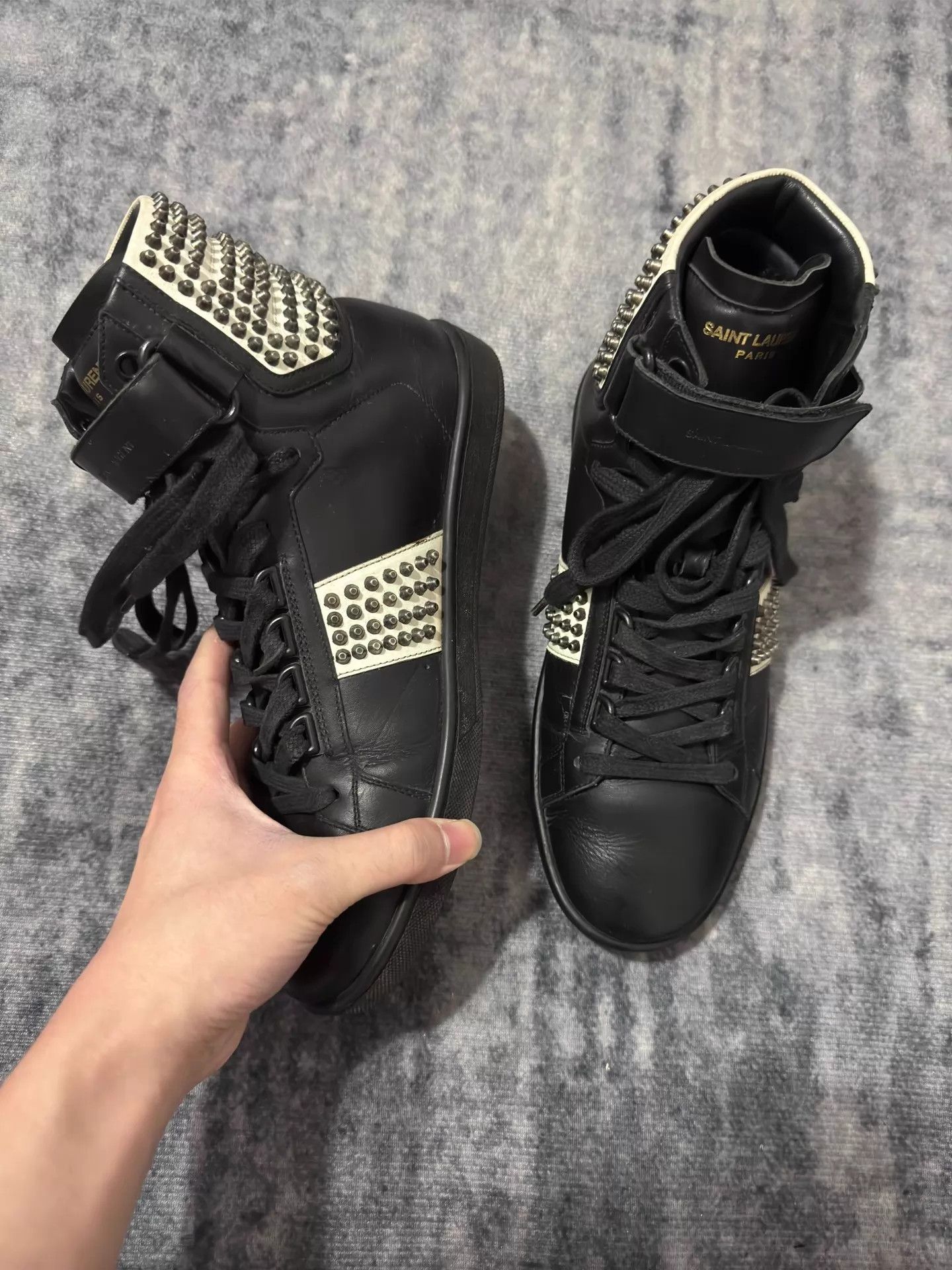 Saint Laurent Paris SLP 14fw high-top bullet magic tape skate shoes black white Size US 7 / EU 40 - 3 Thumbnail