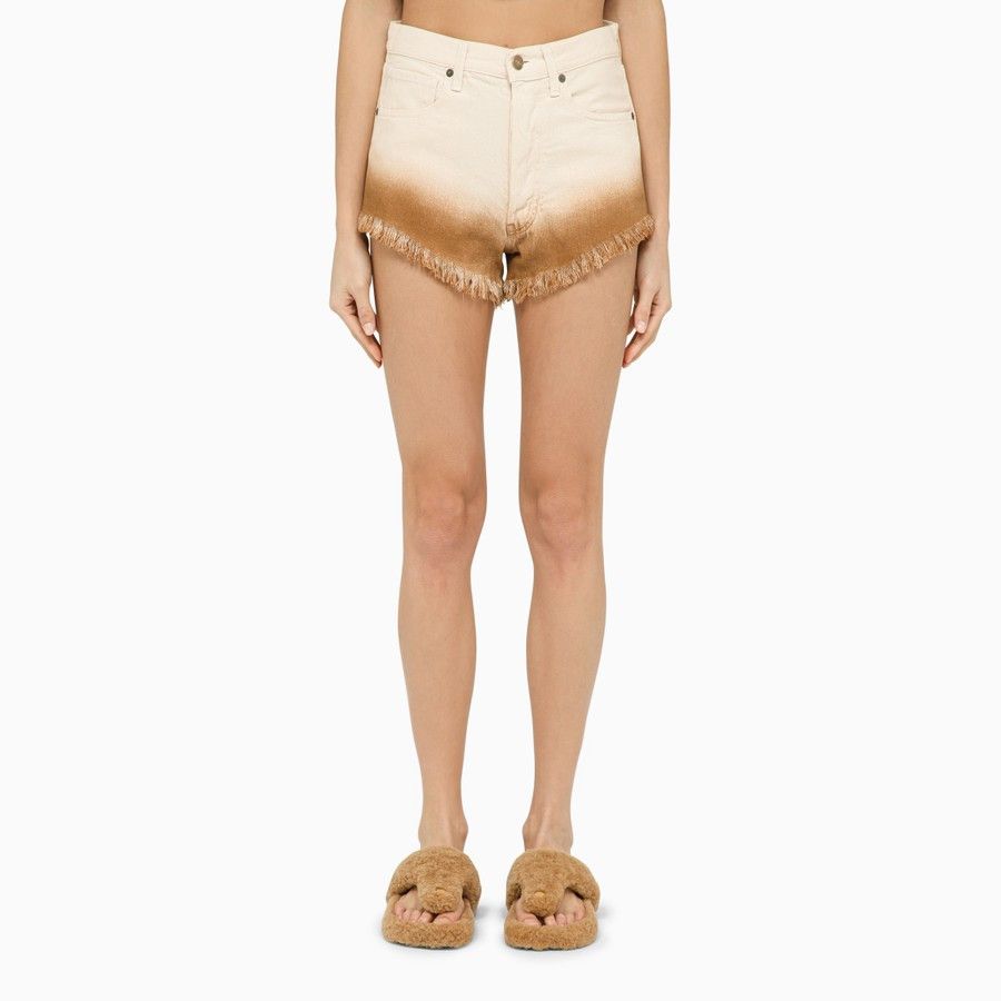 Alanui o1d2blof0724 Denim Shorts in Ivory & Beige Size 27" / US 4 / IT 40 - 1 Thumbnail