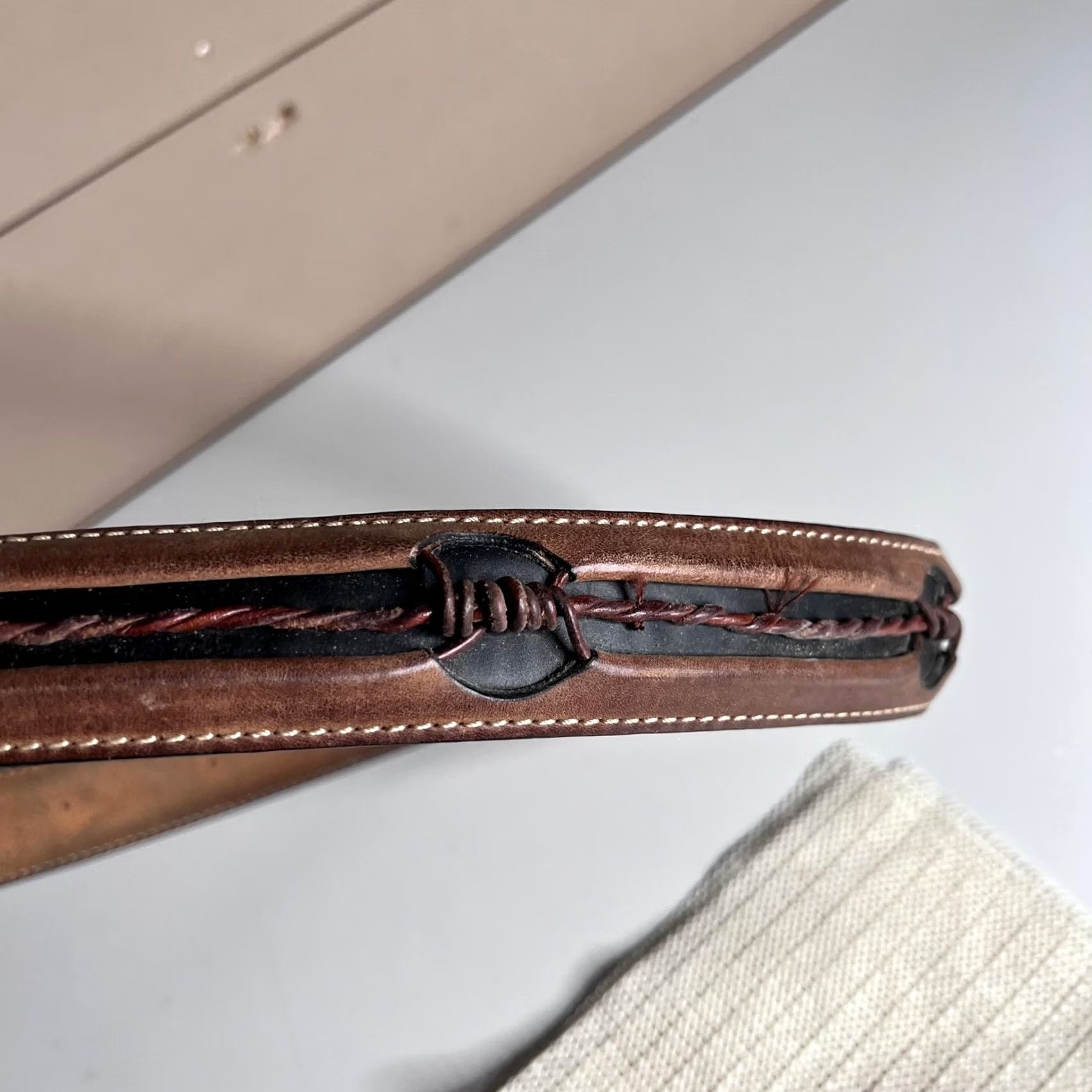 Vintage Justin Leather Belt Mens 38 Brown Western Silver Buckle Braided Lacing Cowboy Size 38 - 4 Thumbnail