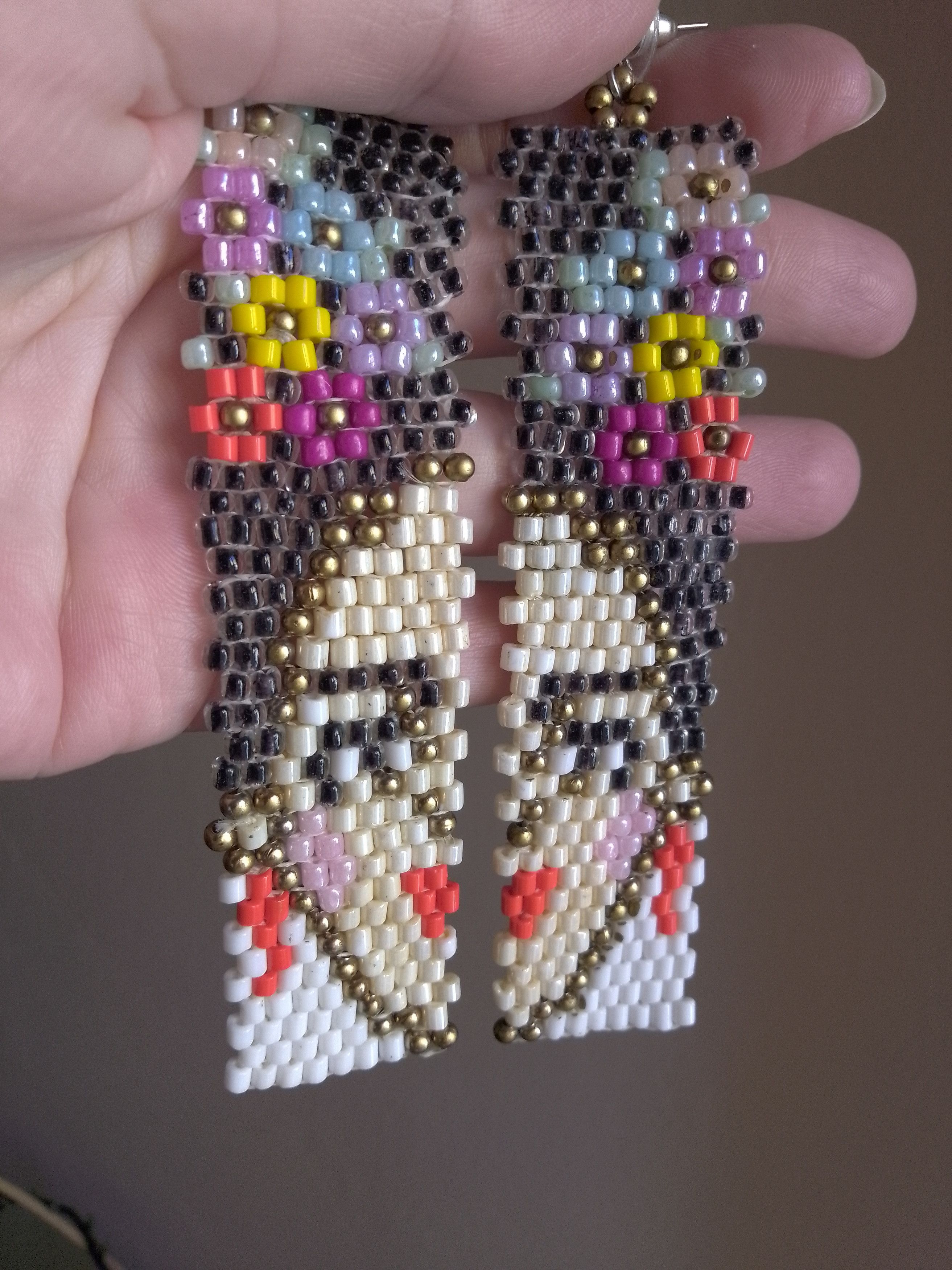 Handmade Earrings long beaded. Frida Kalho face. Beaded Size ONE SIZE - 3 Thumbnail