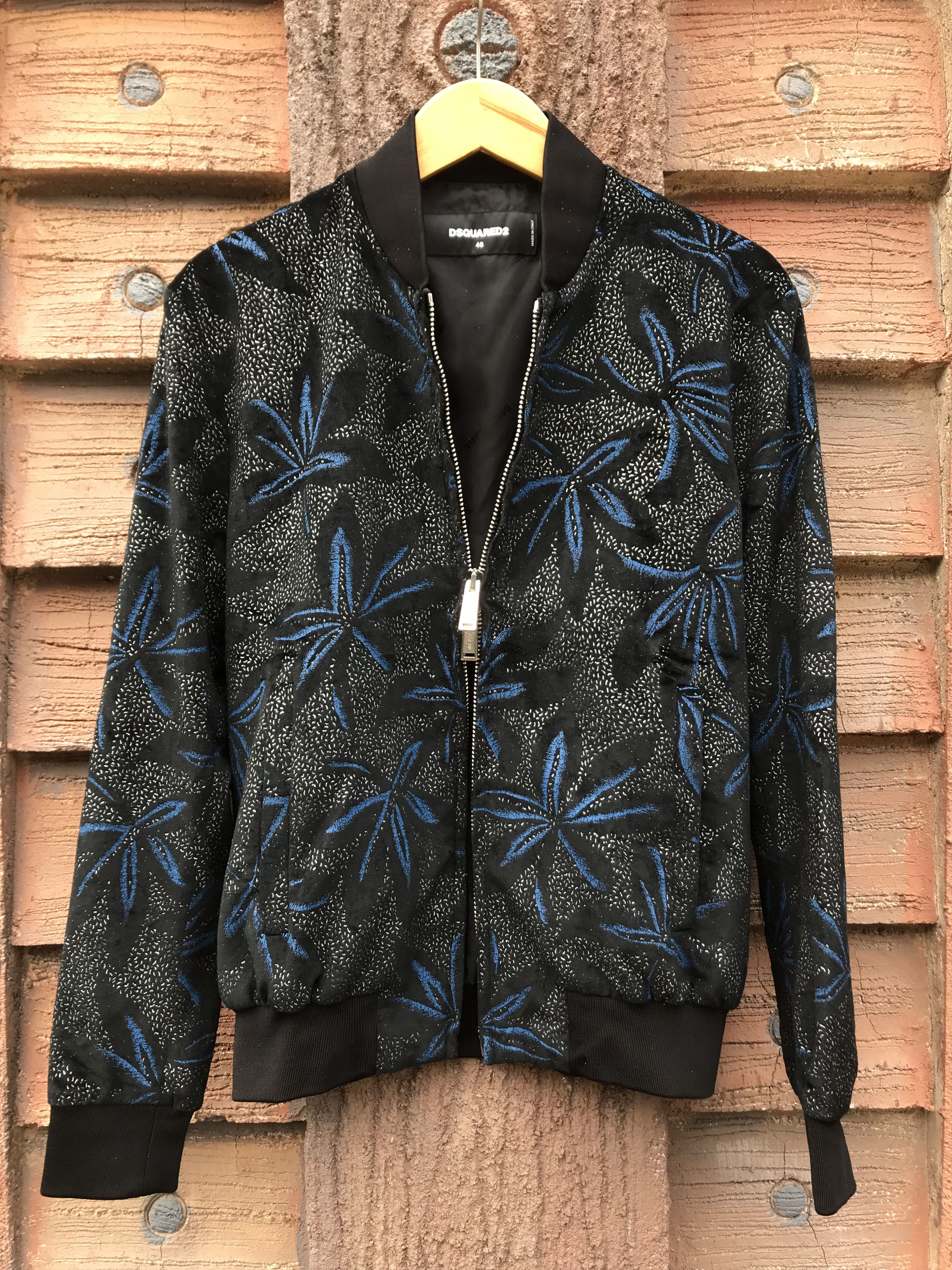 Dsquared2 Black & Blue Floral Pattern Double zipper Bomber