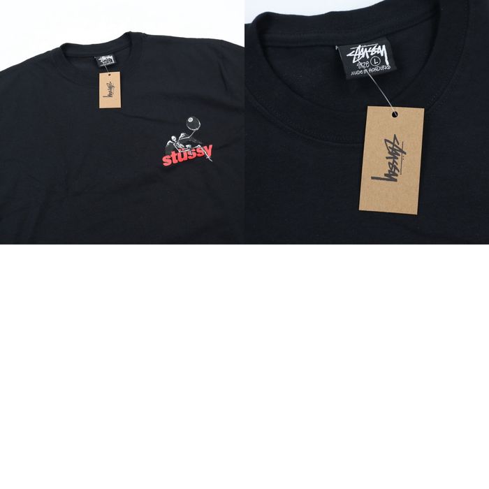 All Black Stussy Apocalypse Tee T-shirt Skeleton 8 Ball Black L