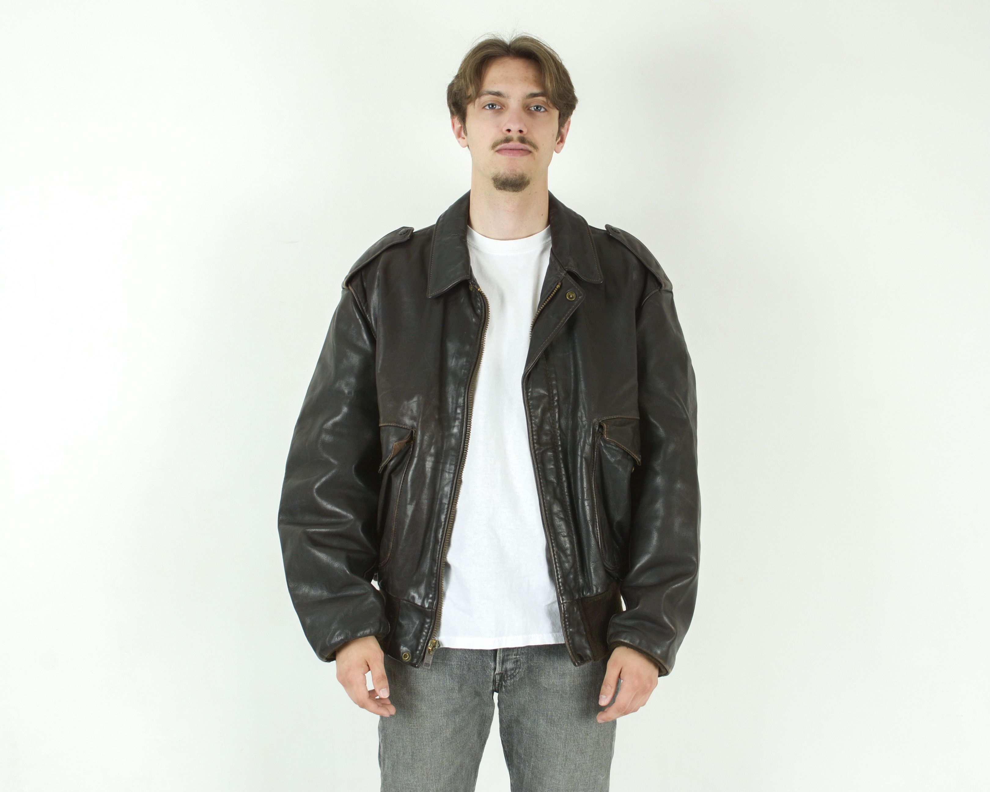 M Bomber Leather Flight Jacket Coat Made in USA Moto Rocker