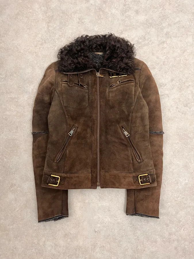Dolce & Gabbana 2000s Dolce & Gabbana Aviator Shearling Brown Leather Jacket Size M / US 6-8 / IT 42-44 - 1 Thumbnail
