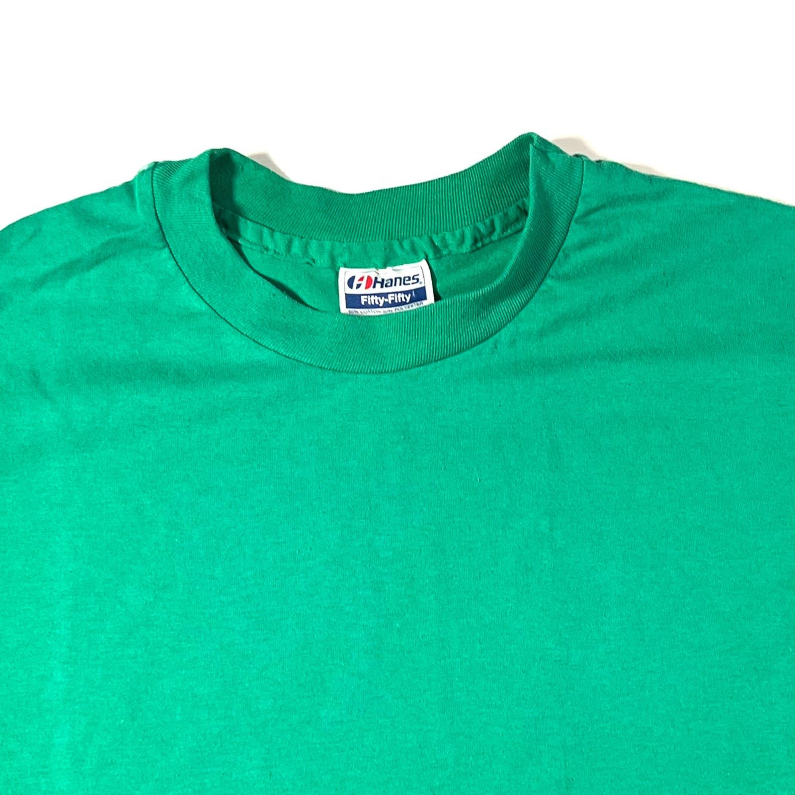 Hanes × Vintage Vintage 1990’s Hanes Single Stitch Green Blank Shirt Large Size US L / EU 52-54 / 3 - 4 Thumbnail