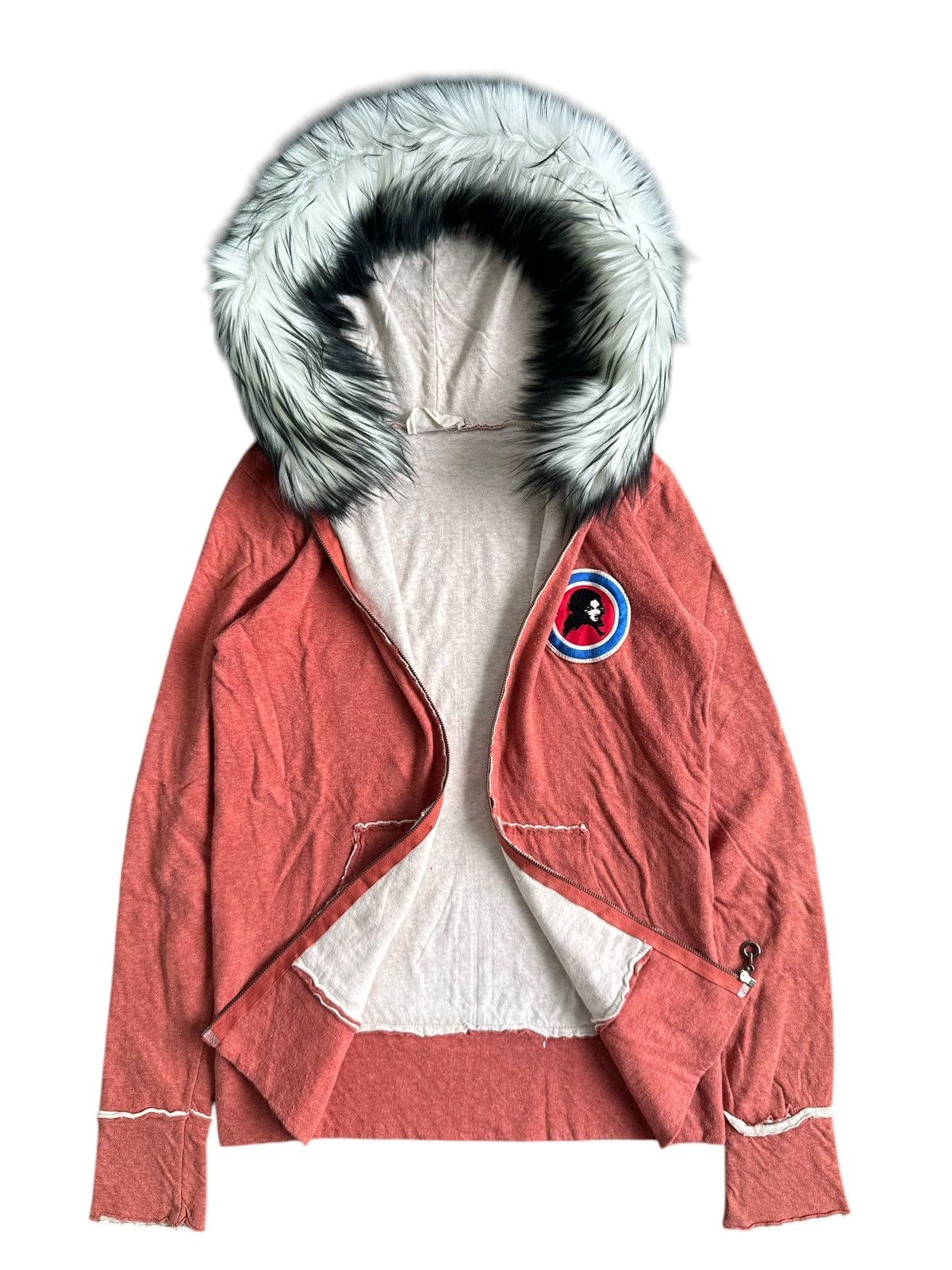 20471120 DISTRESSED EAGLE Zip FUR HOODIE PUNK STYLE Size US XS / EU 42 / 0 - 6 Thumbnail
