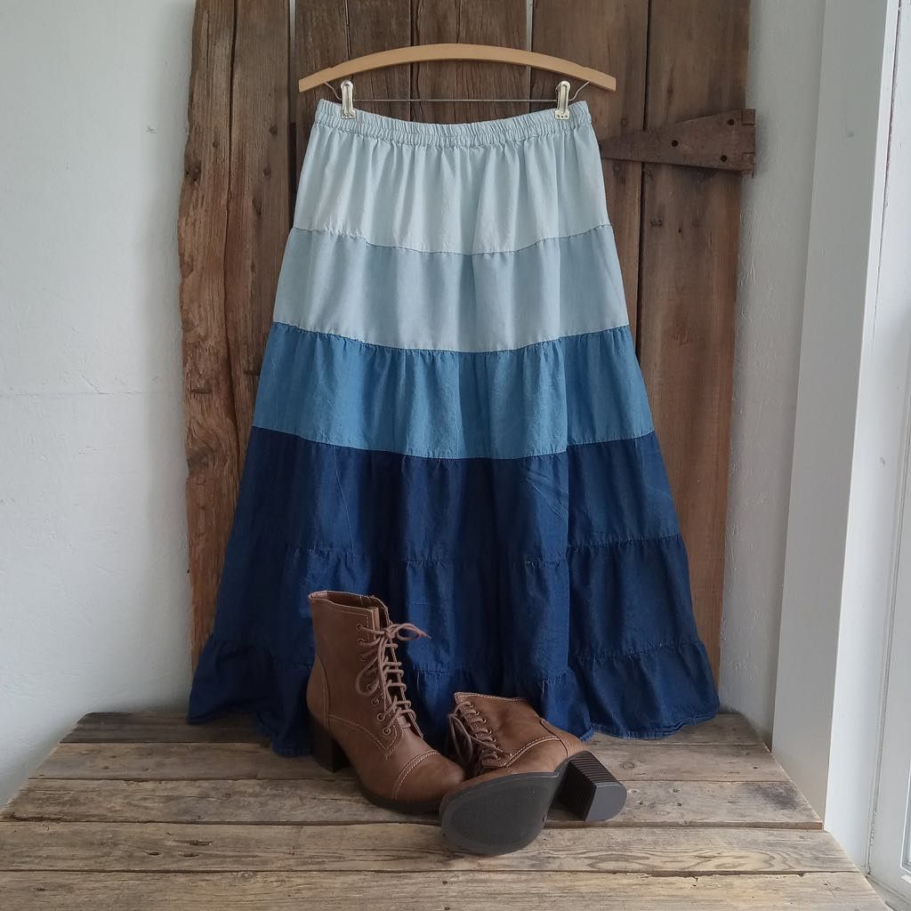 Other Y2K New Direction Tiered Jean Denim Skirt Long Boho Blue LG Size 36" / US 14 / IT 50 - 4 Thumbnail