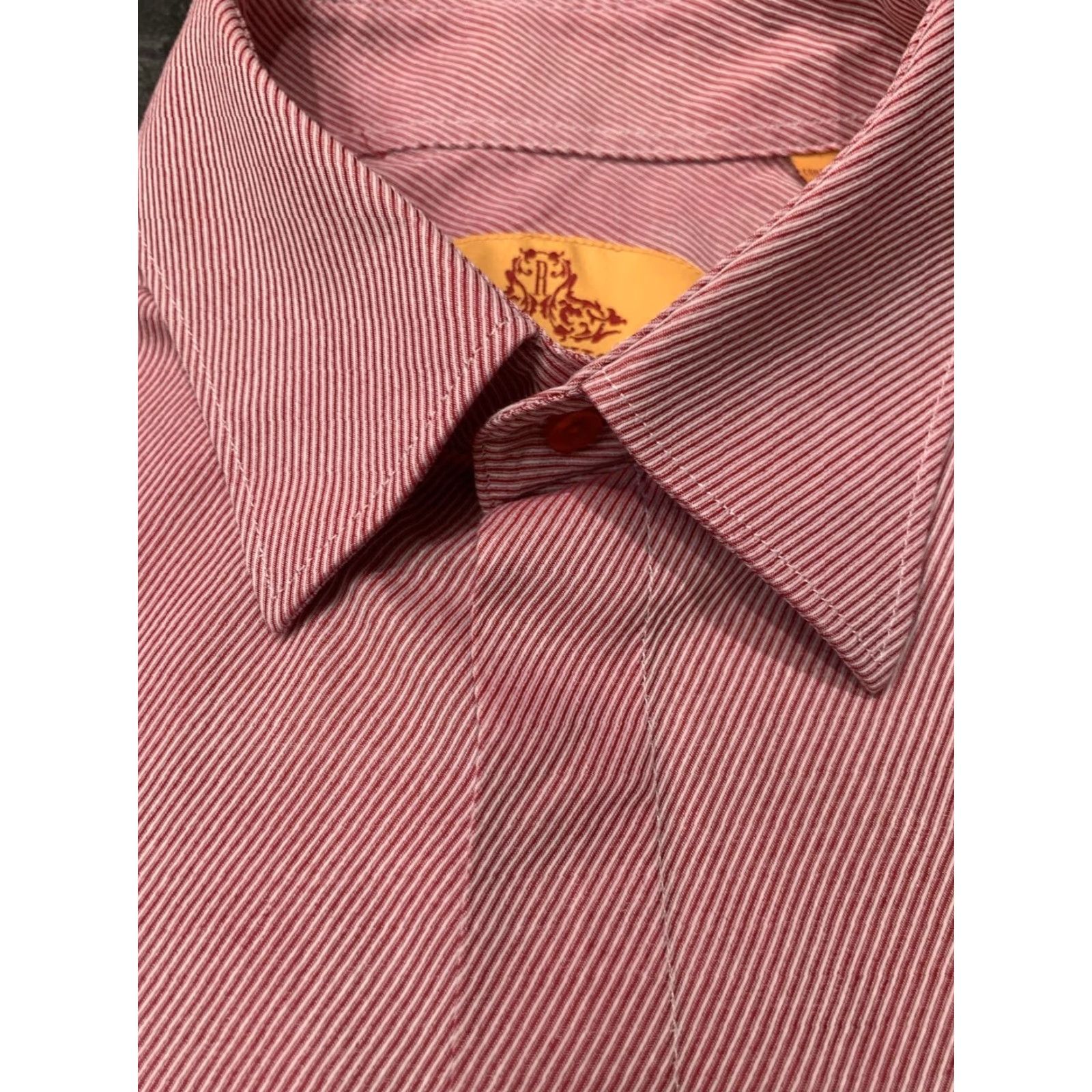 Pinko Robert Lewis Pink Striped Dress Shirt Button-Up Long Sleeve Men's 17.5 Regular FRENCH CUFF Size 46R - 7 Thumbnail