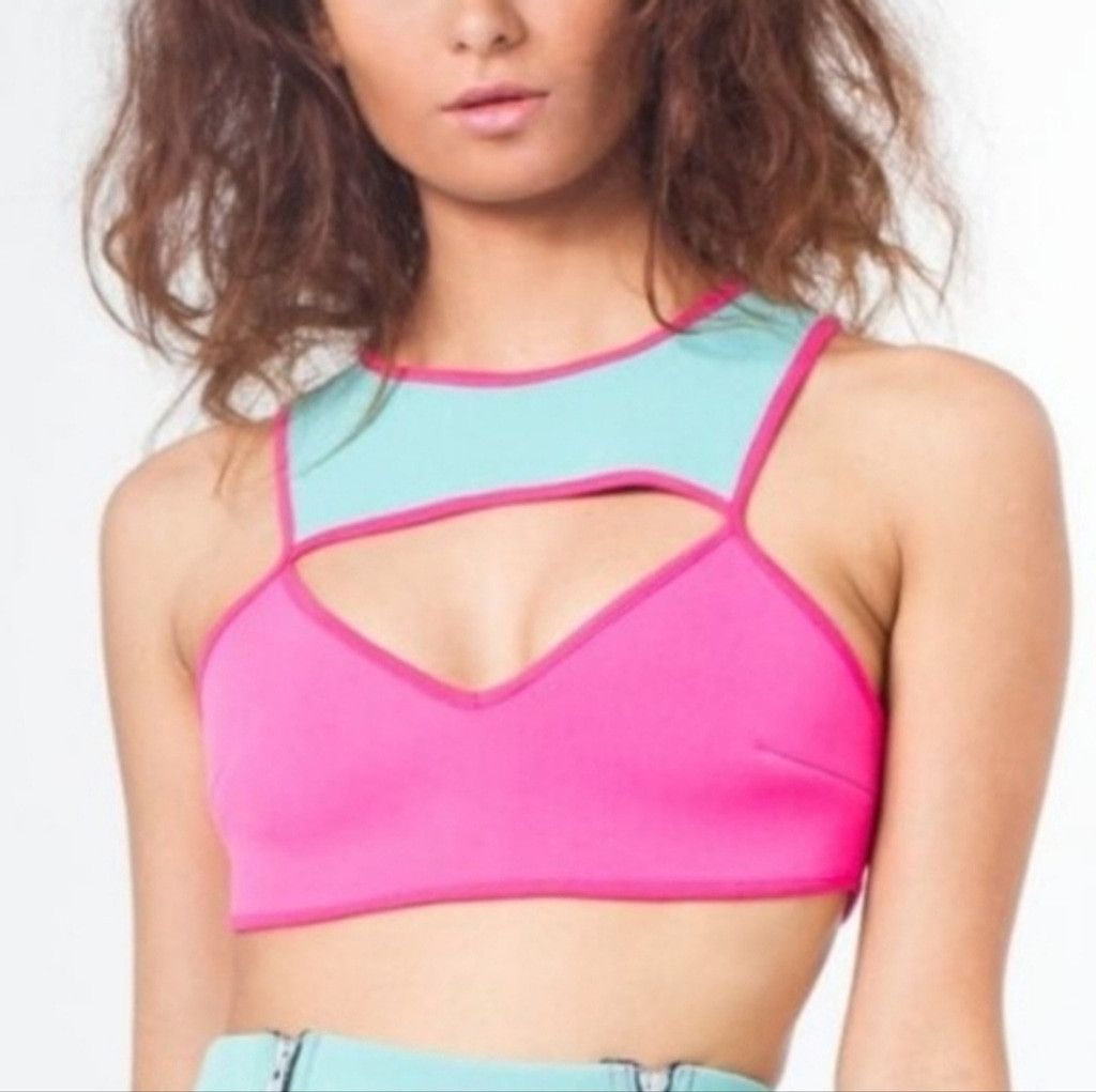 Other NWT This Is A Love Song Neoprene Pink&Blue Cutout Bikini Top Size M / US 6-8 / IT 42-44 - 2 Thumbnail