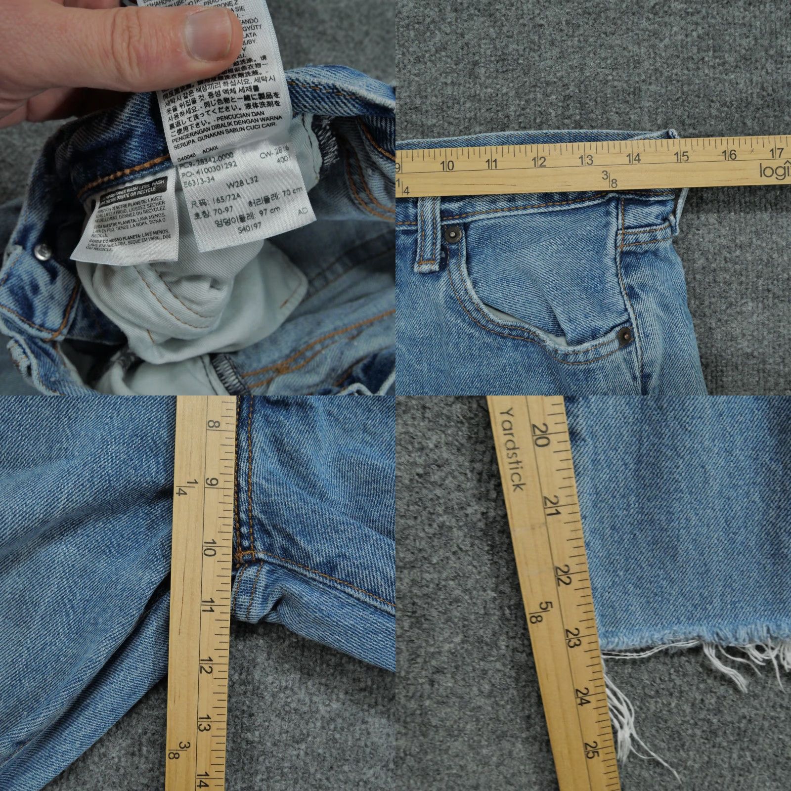 Levi's Levi's 505 Jeans Mens 28 Cropped Distressed Denim Blue 5-Pocket Regular Rise Mid Inseam 23 Jeans Shirt? Size US 30 / EU 46 - 8 Thumbnail