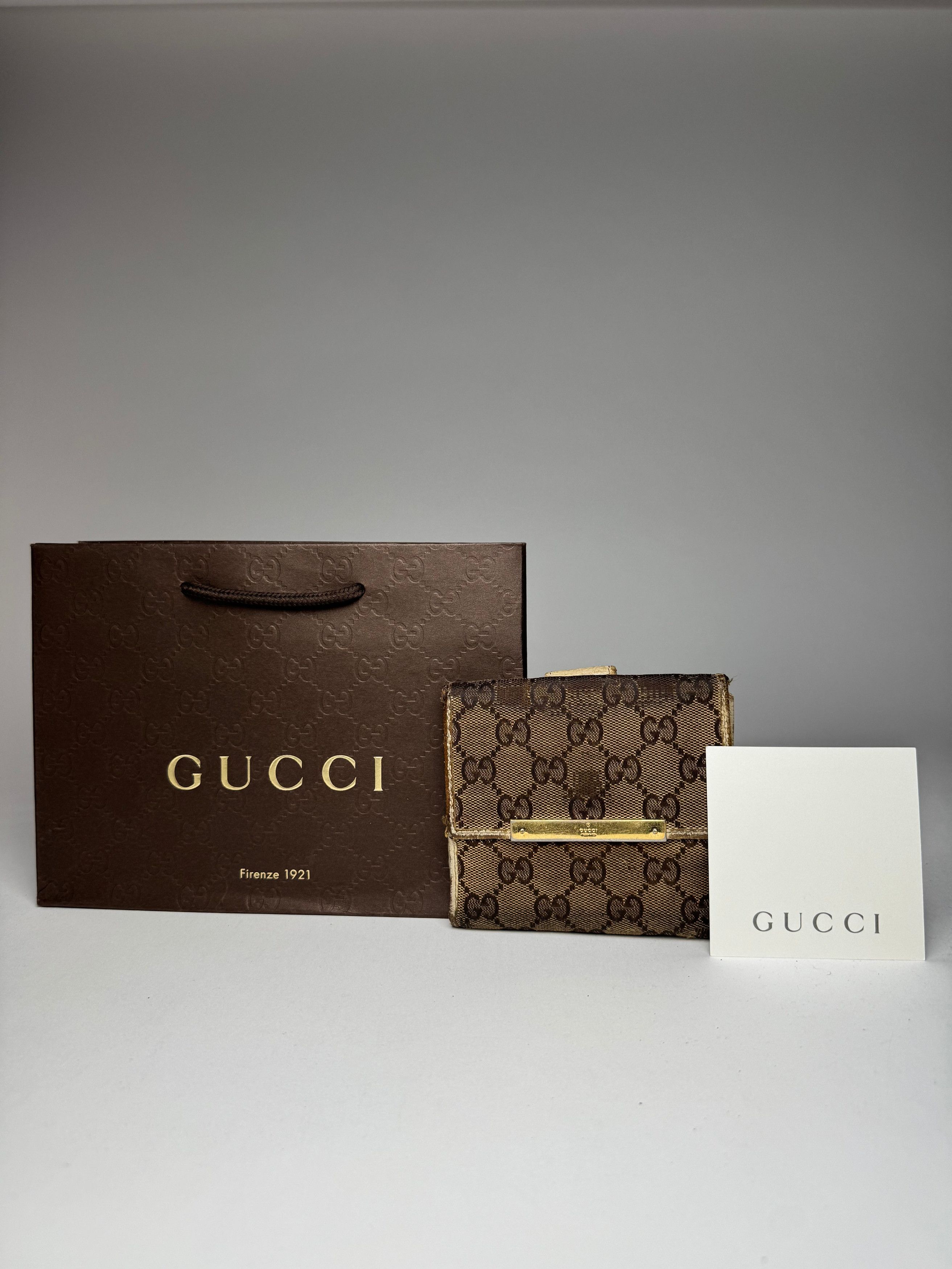 Gucci Vintage Leather Canvas Monogram Wallet Brown white Size ONE SIZE - 1 Thumbnail