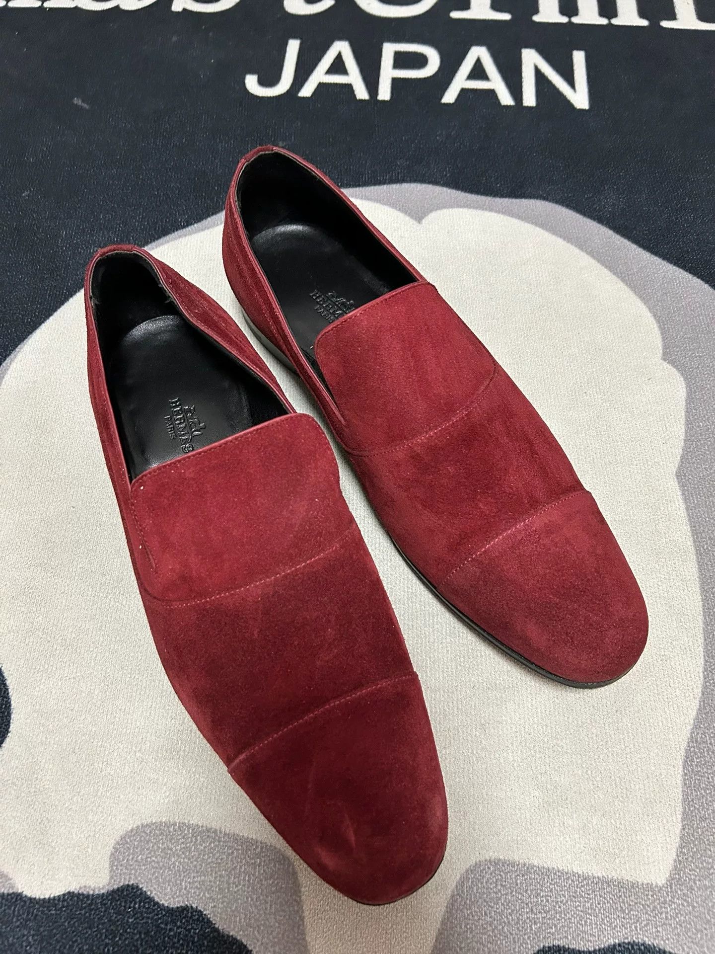 Hermes Burgundy Suede Loafers for Men