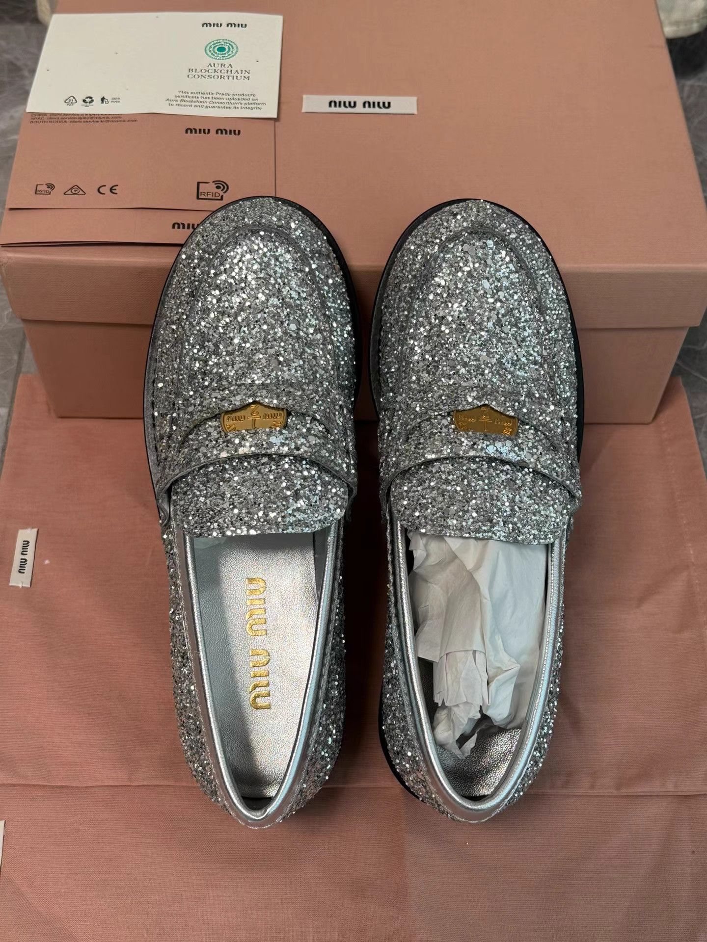 Miu Miu MiuMiu Sequin Penny Loafers K6 Size US 6 / IT 36 - 3 Thumbnail