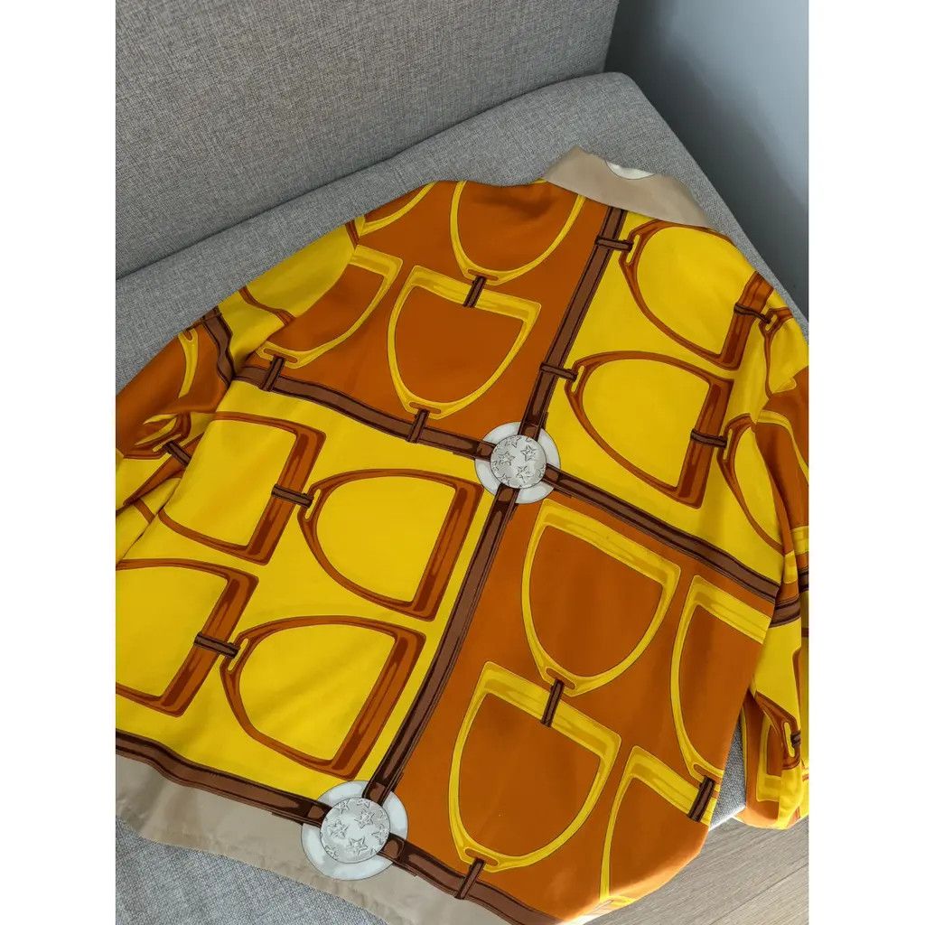 Celine Celine Orange Silk Long Sleeve Button Up Blouse Tops Size L / US 10 / IT 46 - 3 Thumbnail
