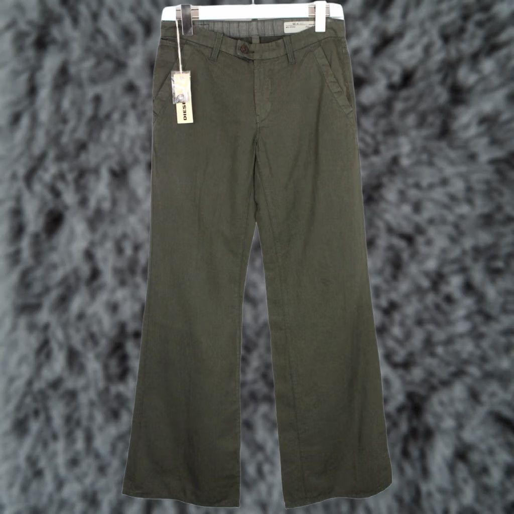 Diesel DIESEL Flairlegg-a Regular-Flare 00DQZ Trousers Women's W26 Linen Blend Zip Green Size 26" / US 2 / IT 38 - 1 Thumbnail