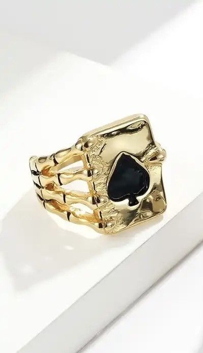 Jewelry × Vintage Vintage Ace of Spades Playing Card Poker Skull Hand Ring Size ONE SIZE - 1 Thumbnail