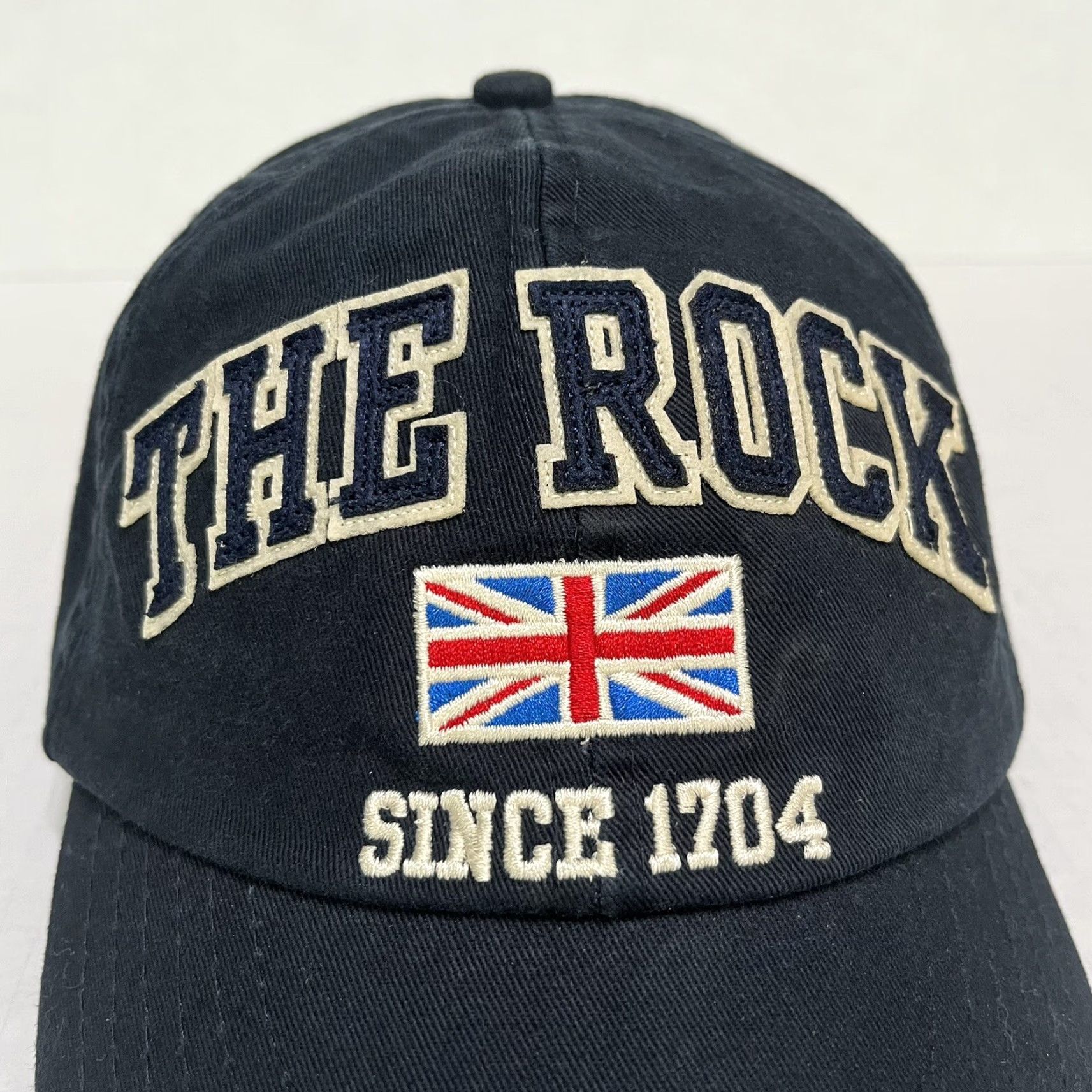 Vintage Top of the Rock The Rock Hat Cap United Kingdom UK Flag Navy Blue Adjustable Adult Mens Baseball Cap Size ONE SIZE - 3 Thumbnail