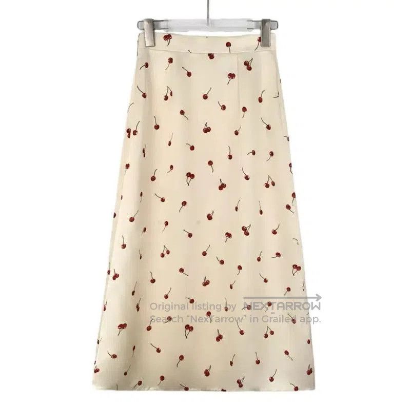 Miu Miu Miu Miu Beige Cherry Print Midi Skirt . Size 22" - 2 Thumbnail