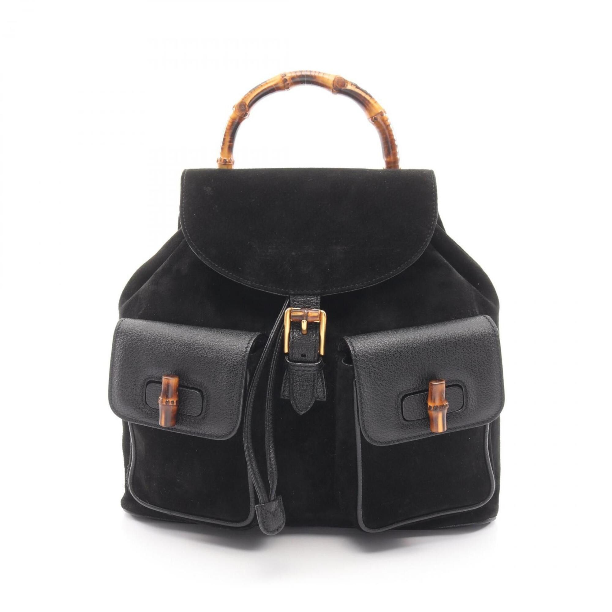 Gucci Gucci Bamboo Backpack/Handbag, Suede Leather, Women's, Black, 003 2058 0016 Size ONE SIZE - 1 Thumbnail