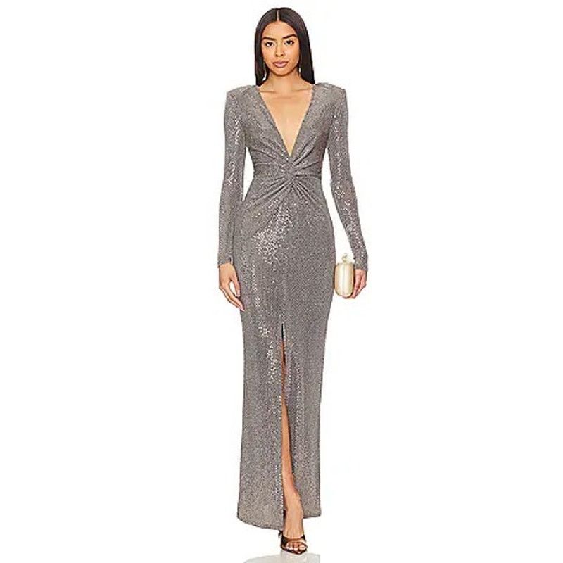 L'AGENCE L’AGENCE Rosetta Twist Front Dress Grey Gold size 00 / XS Size XXS / US 00 / IT 34 - 12 Thumbnail
