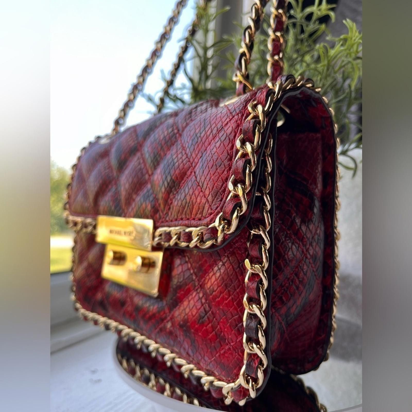 Michael Kors Michael Kors Red Carine Snake Print /Gold Chain Shoulder Bag Size ONE SIZE - 2 Thumbnail