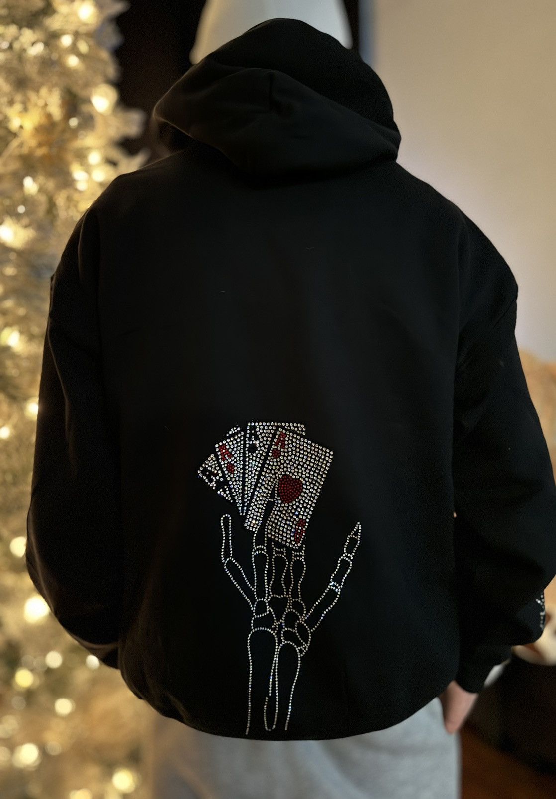 Rhinestones Poker Cards Cross Vintage Hoodie